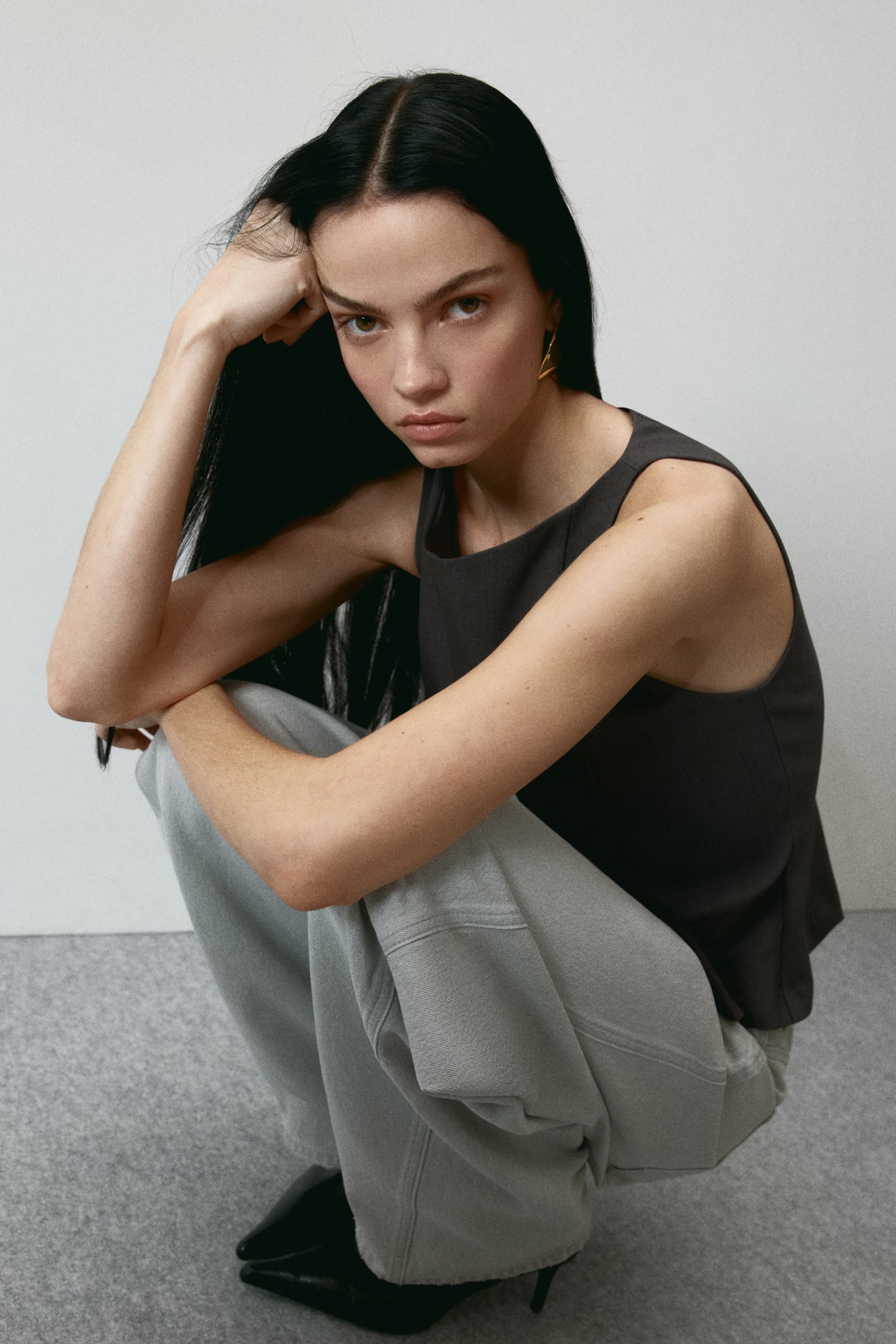 Tailored peplum top - Dark grey - 3