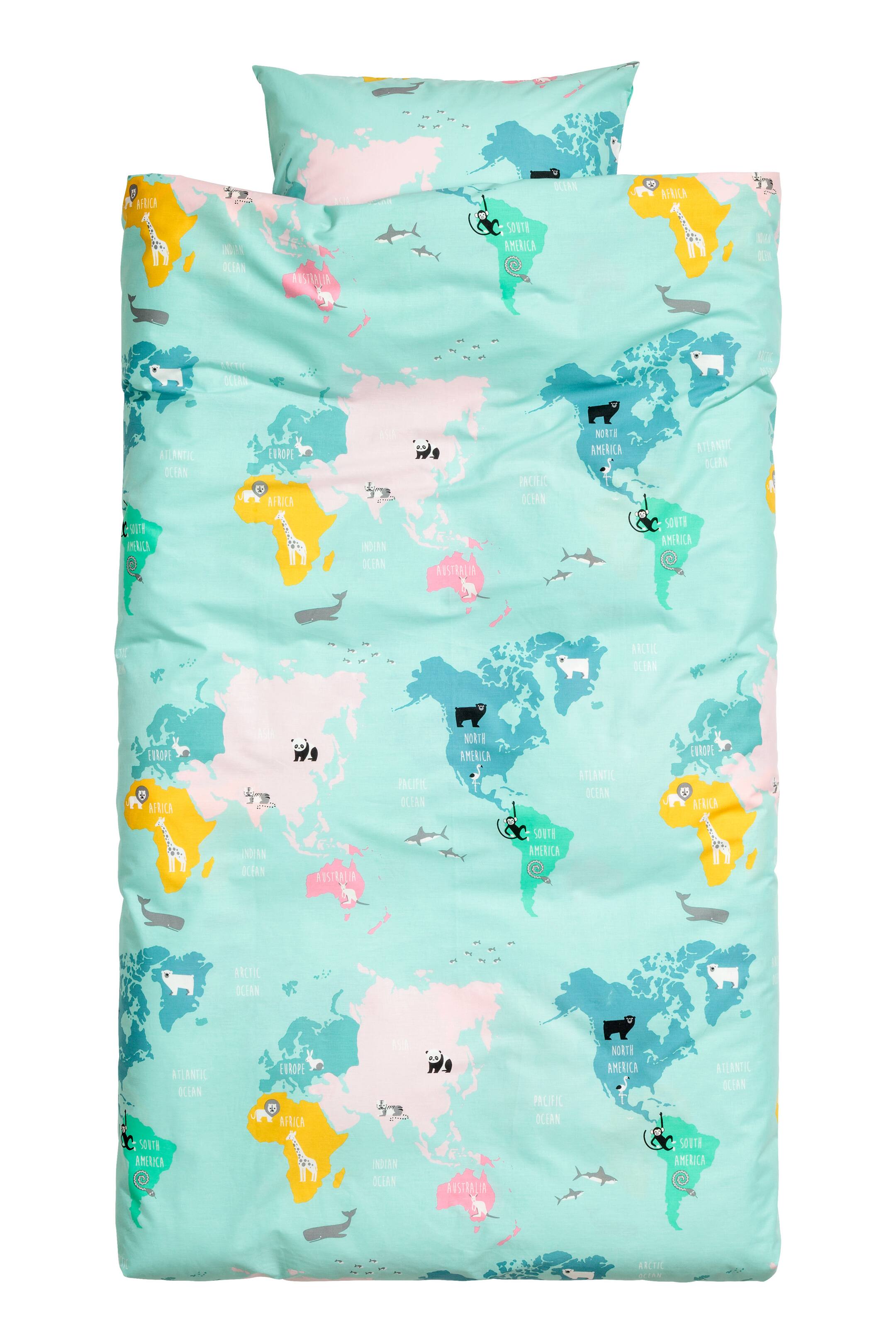 View larger image: World map duvet cover set - Turquoise/Animal - Home All | H&M GB 1