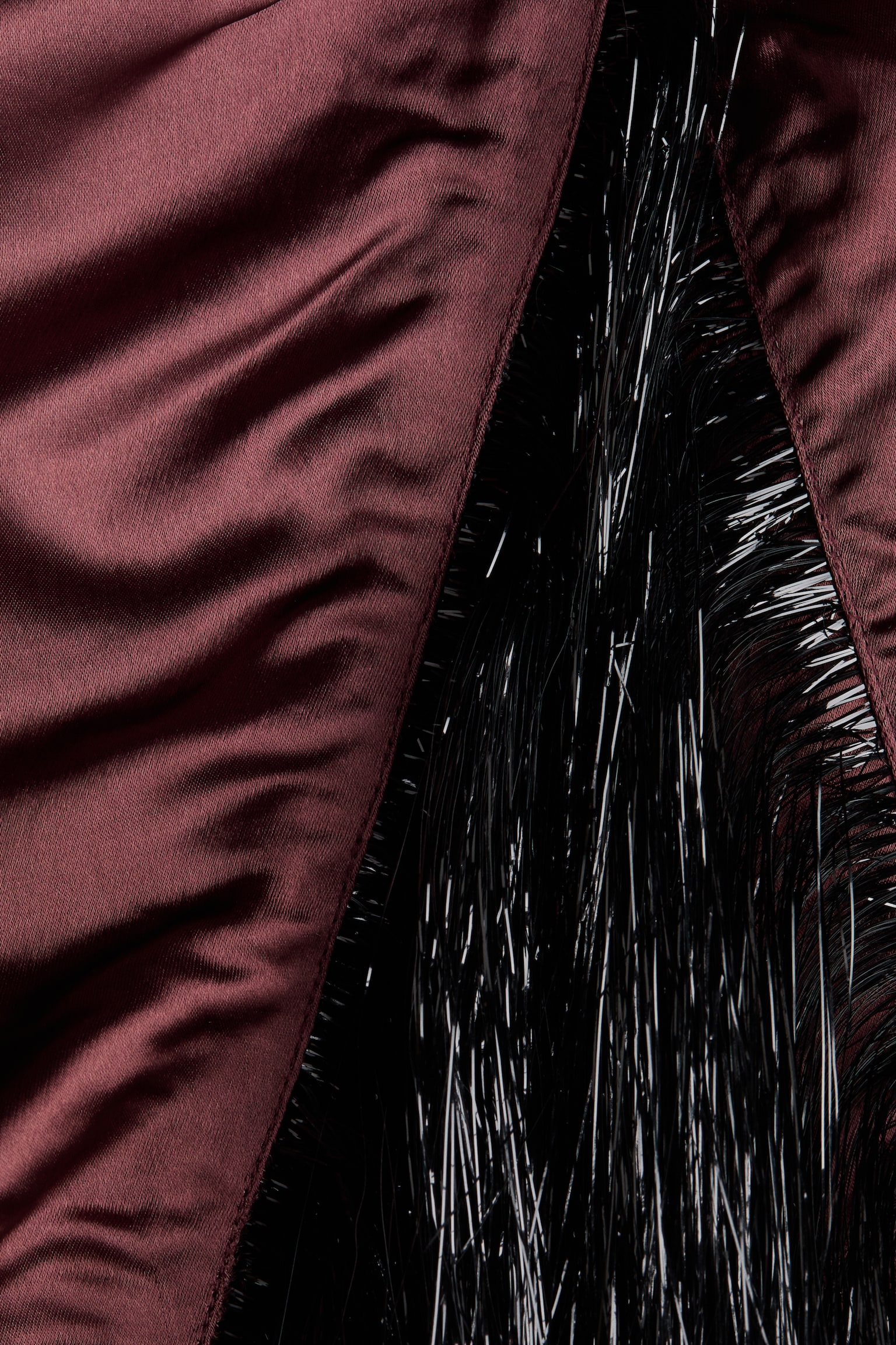 Fringe-trimmed satin skirt - Burgundy/Cream - 3