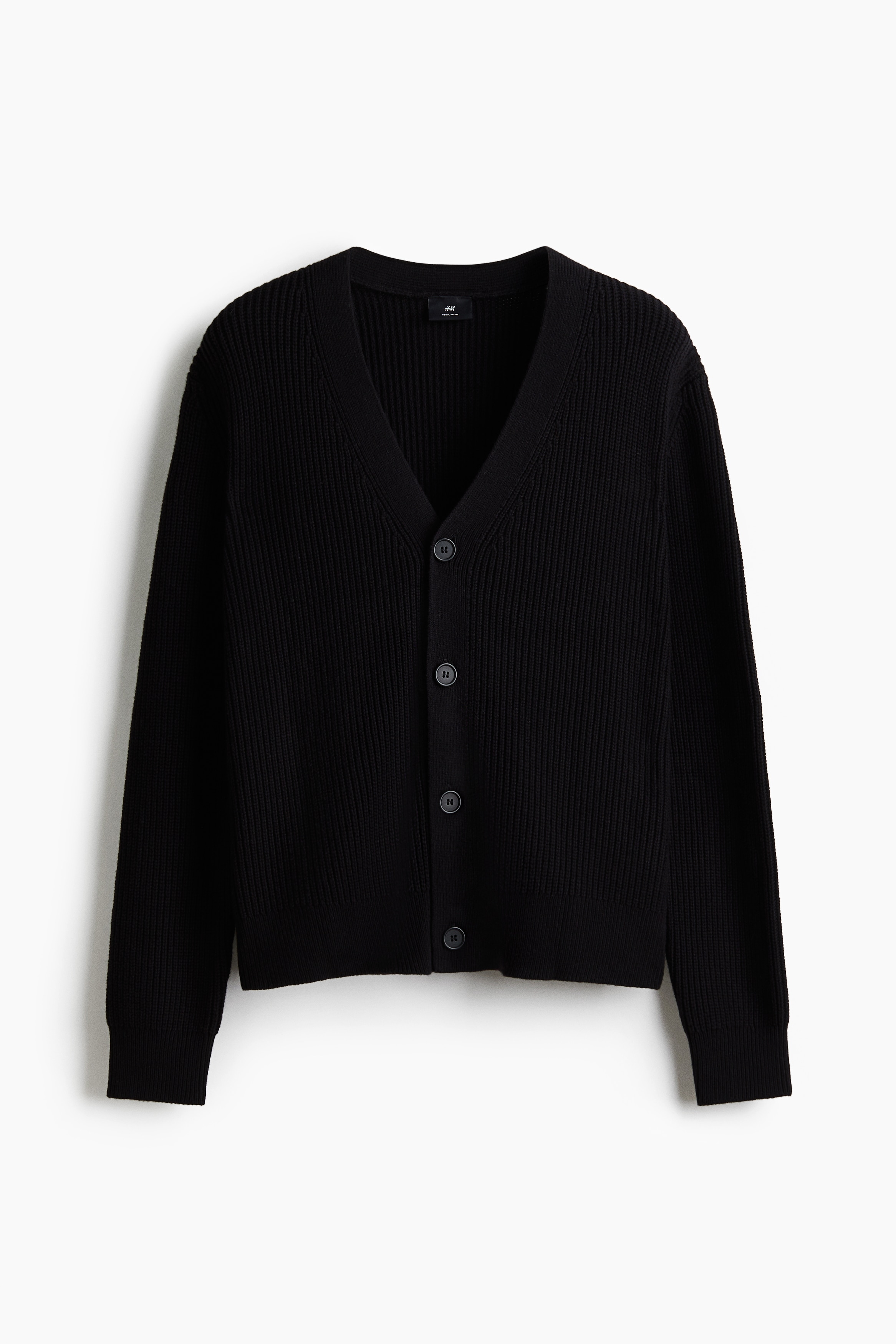 Regular Fit Rib-knit cardigan - Black/Dark grey/Dark beige