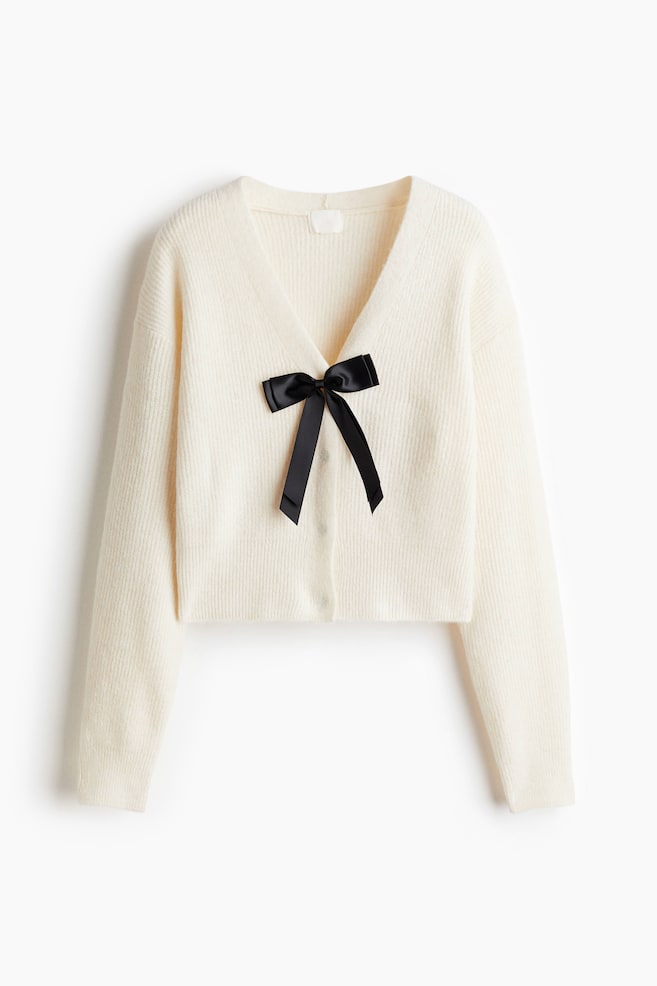 Rib-Knit Cardigan - Cream - 1