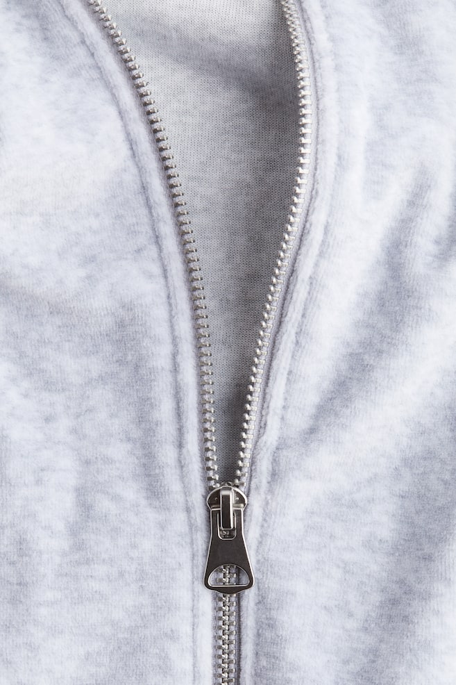 Velour Jacket with Zipper-Light gray melange - 6