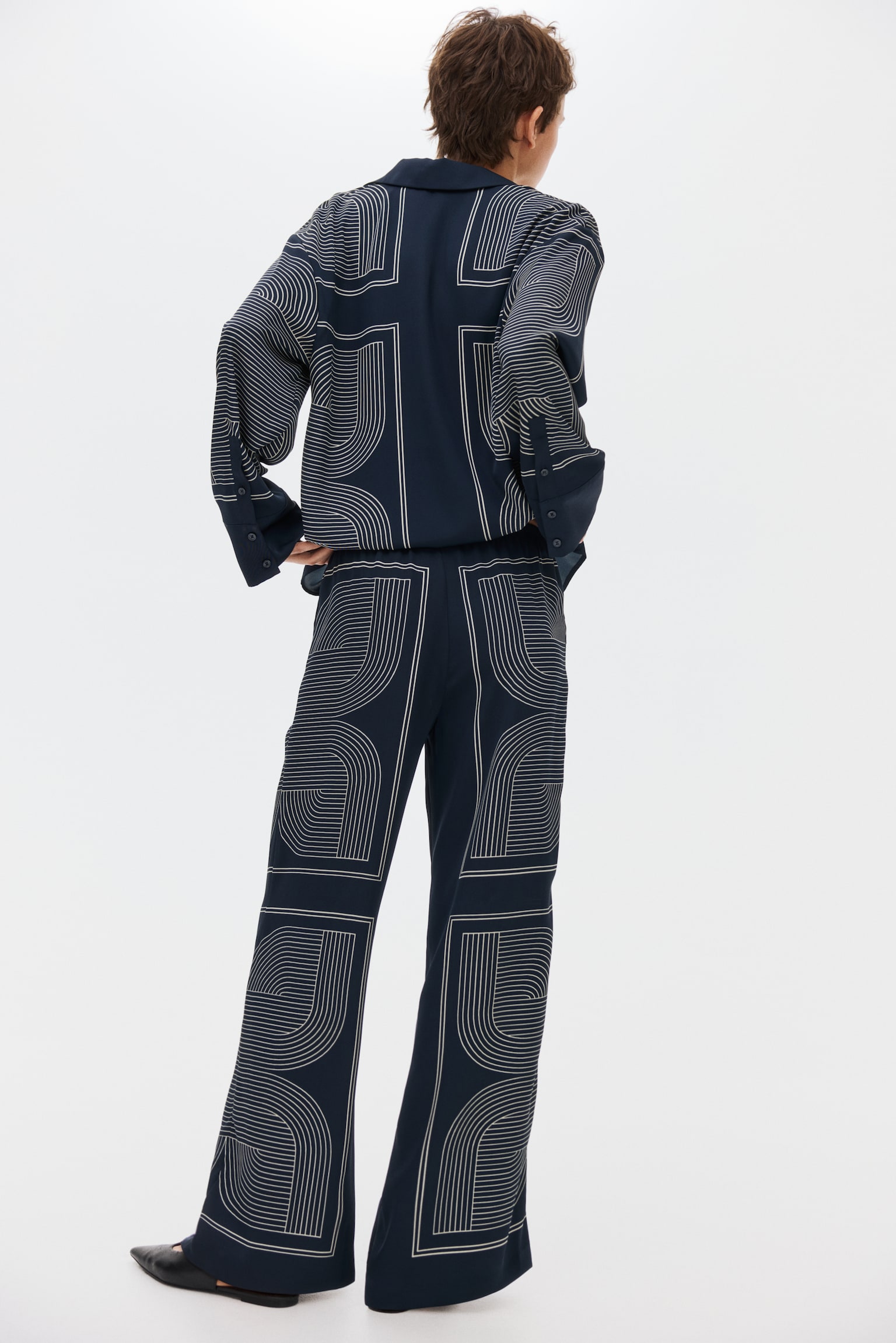 Pantalon à taille élastique - Bleu foncé/motif - 6