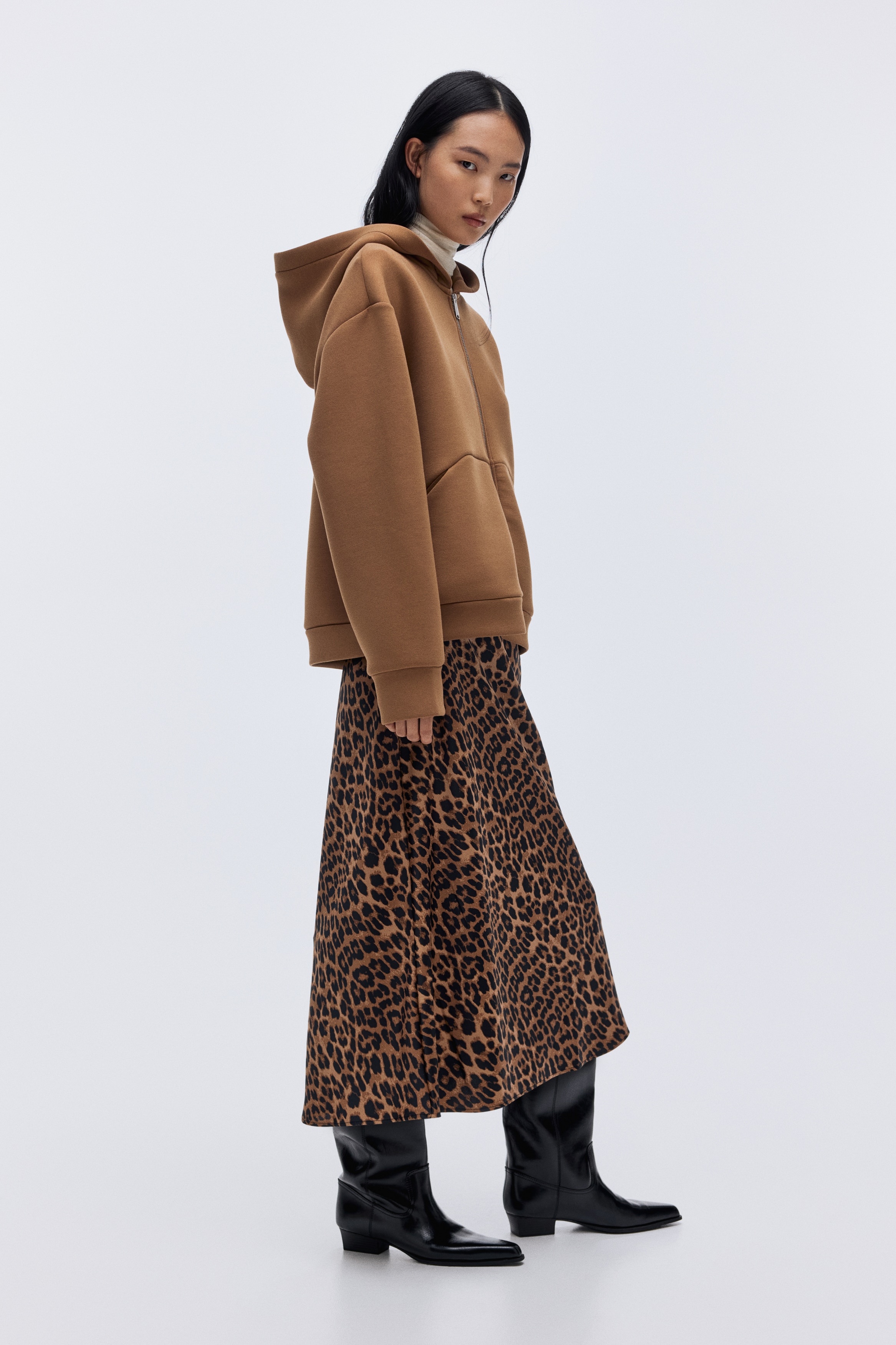 Women's Dark beige/leopard print Midi Skirt | H&M CA