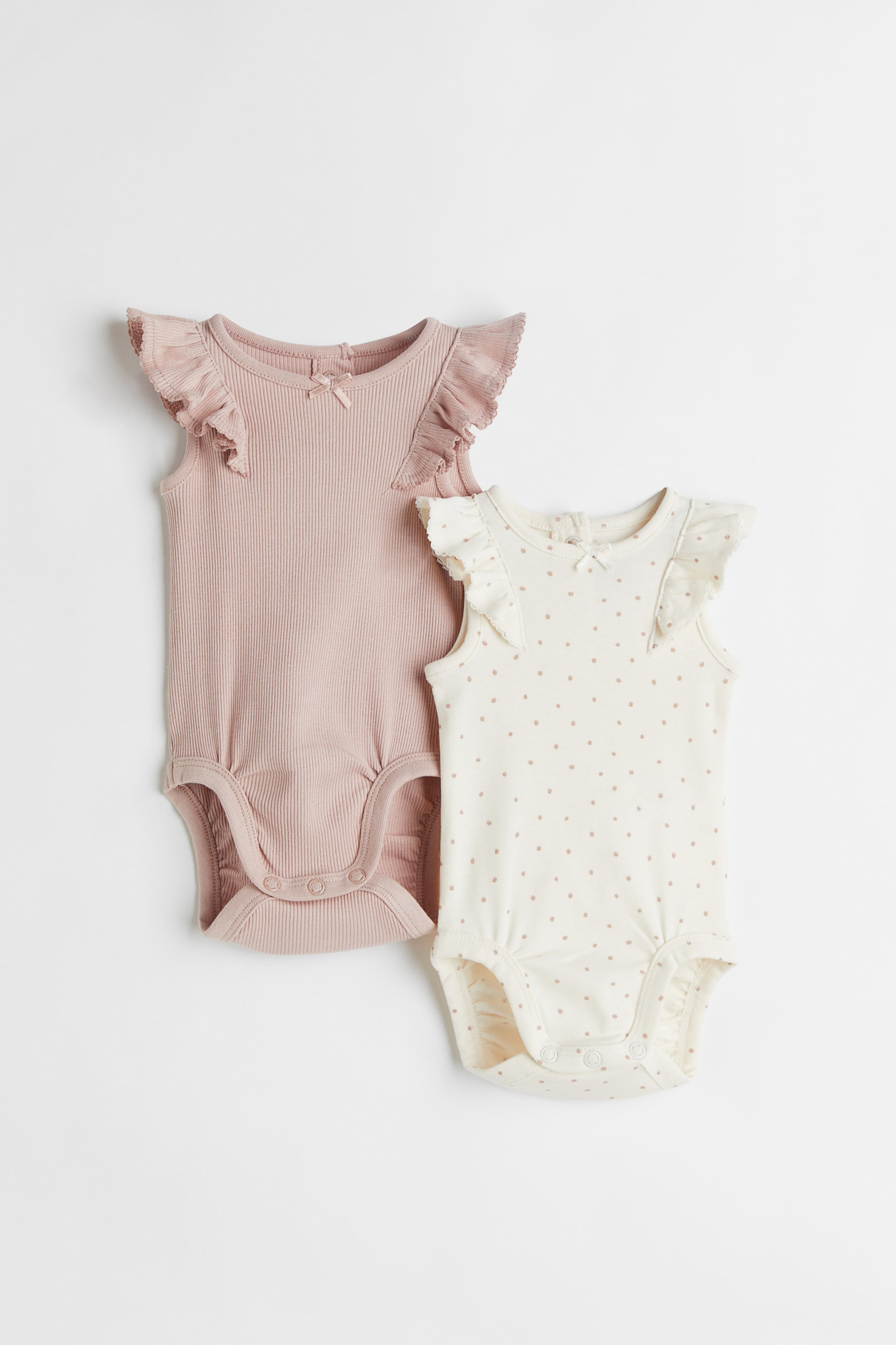 2-pack Ruffled Bodysuits - Cream/dotted - Kids | H&M US