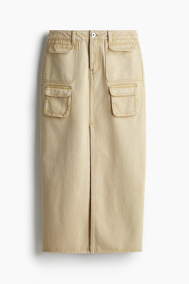 Denim Cargo Maxi Skirt - Beige - 1