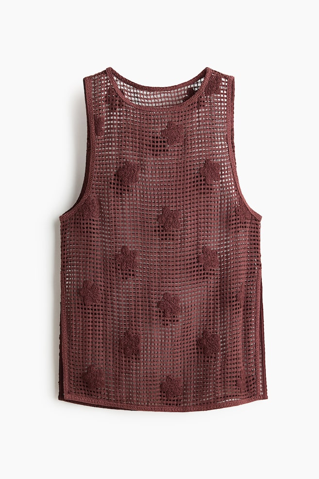 Appliquéd cotton beach top - Dark brown - 1