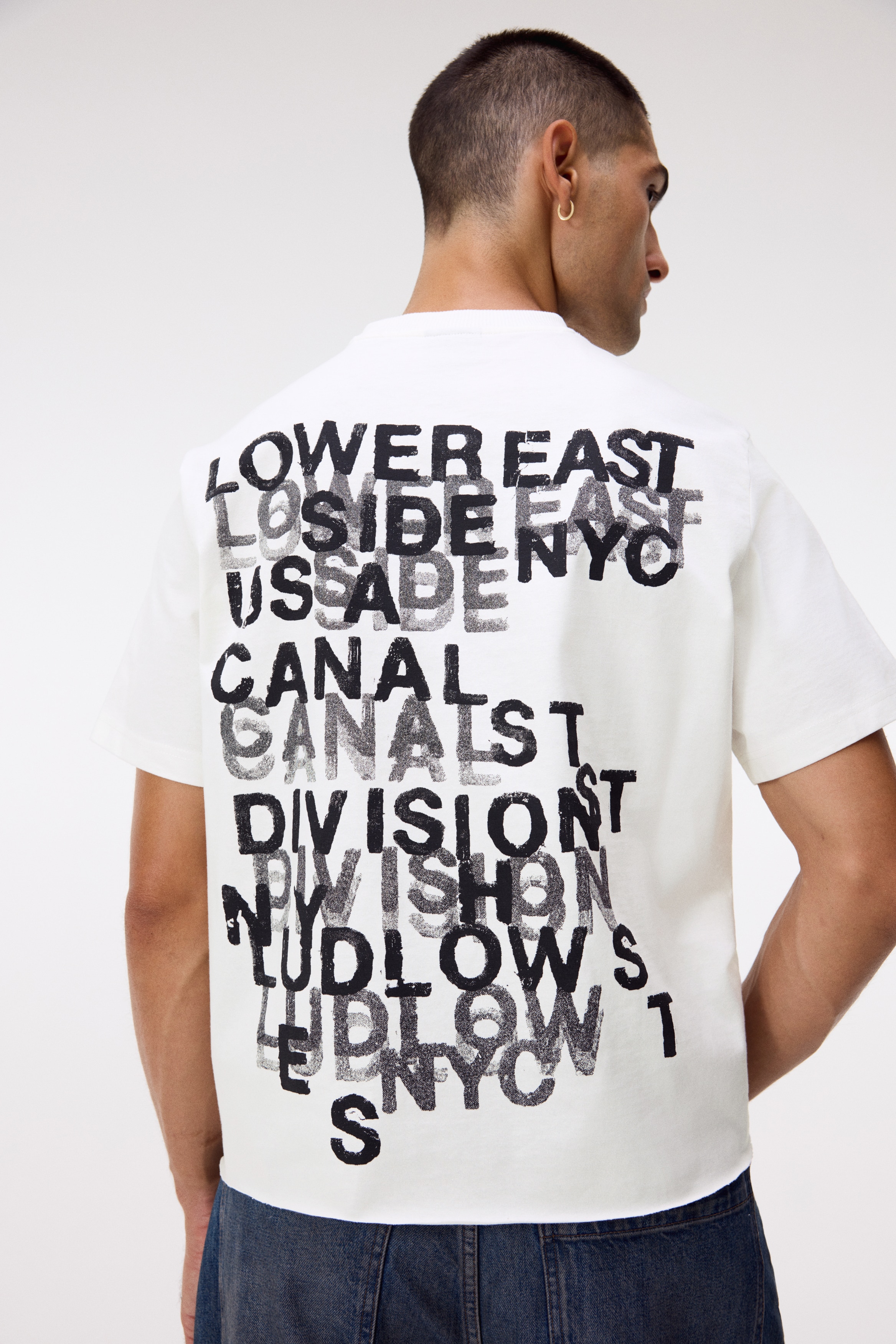 Tシャツ・カットソー BLACK AND WHITE COTTON T-SHIRT Regular-Fit Printed Cotton T-Shirt - White/Lower East Side