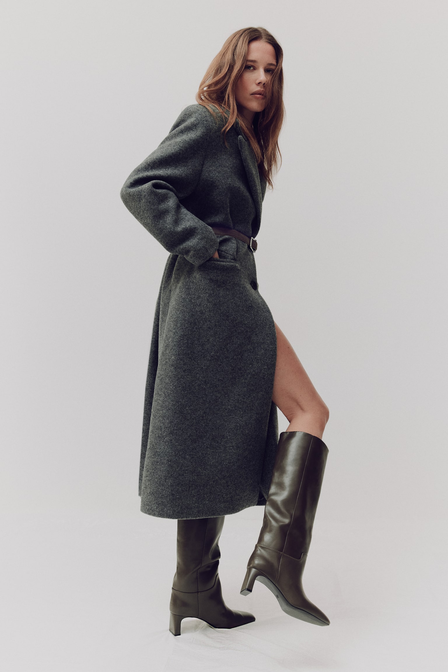 Knee-high boots - Dark khaki green/Black/Dark beige - 6