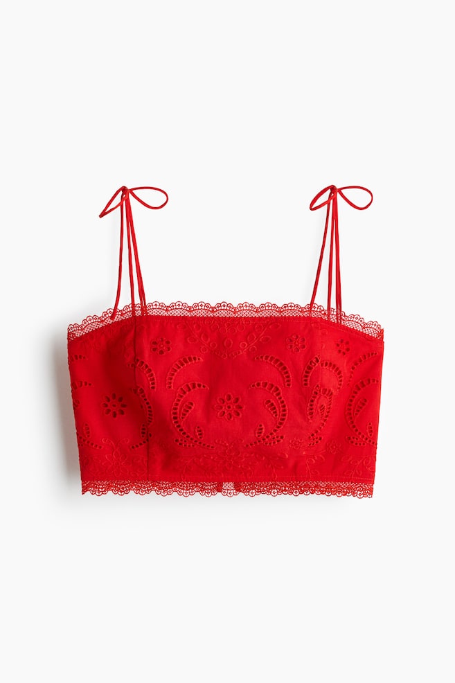 Broderie anglaise cotton top - Bright red - 1