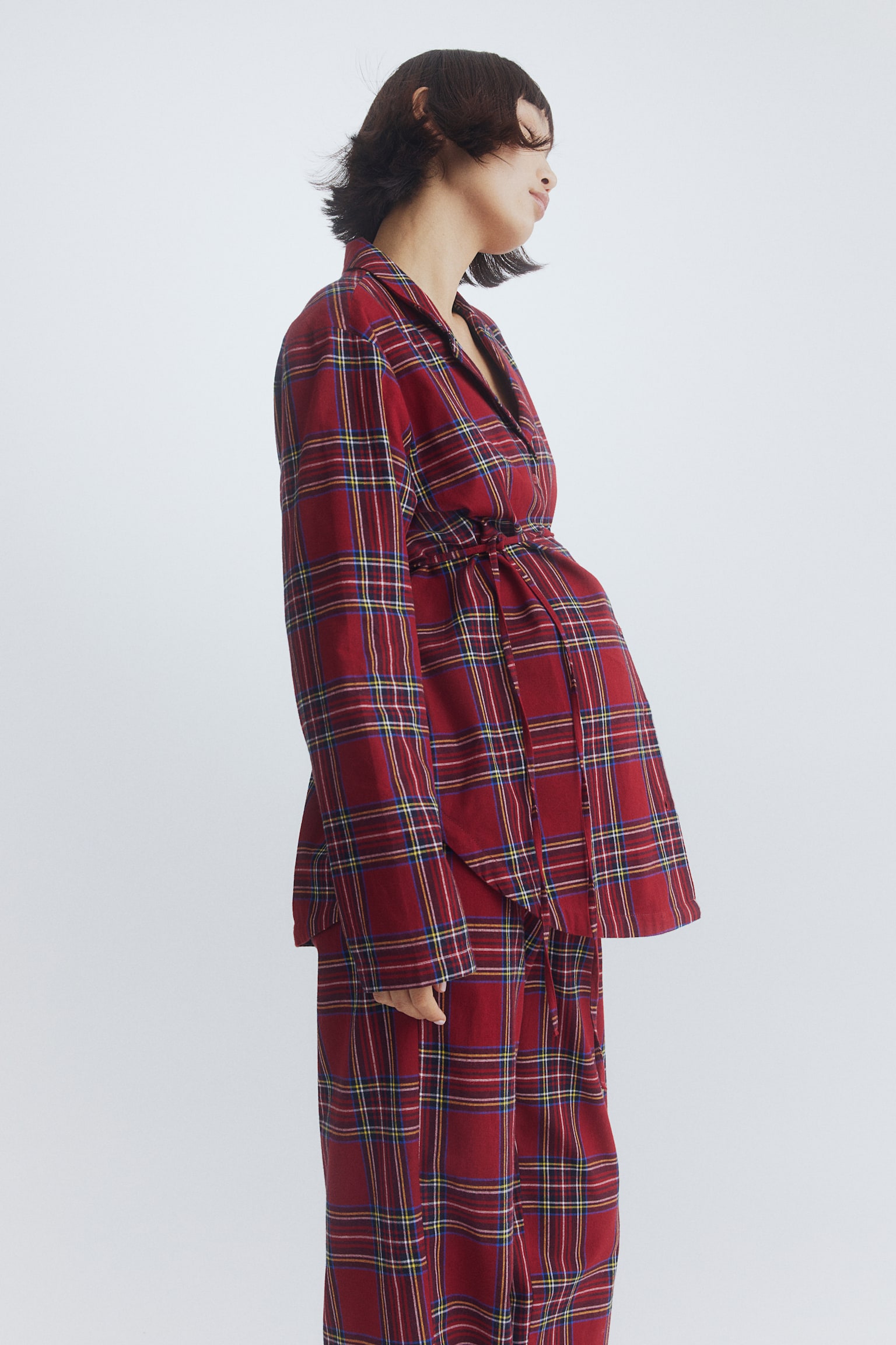 MAMA Cotton flannel pyjamas - Dark red/Checked/Red/White checked - 4