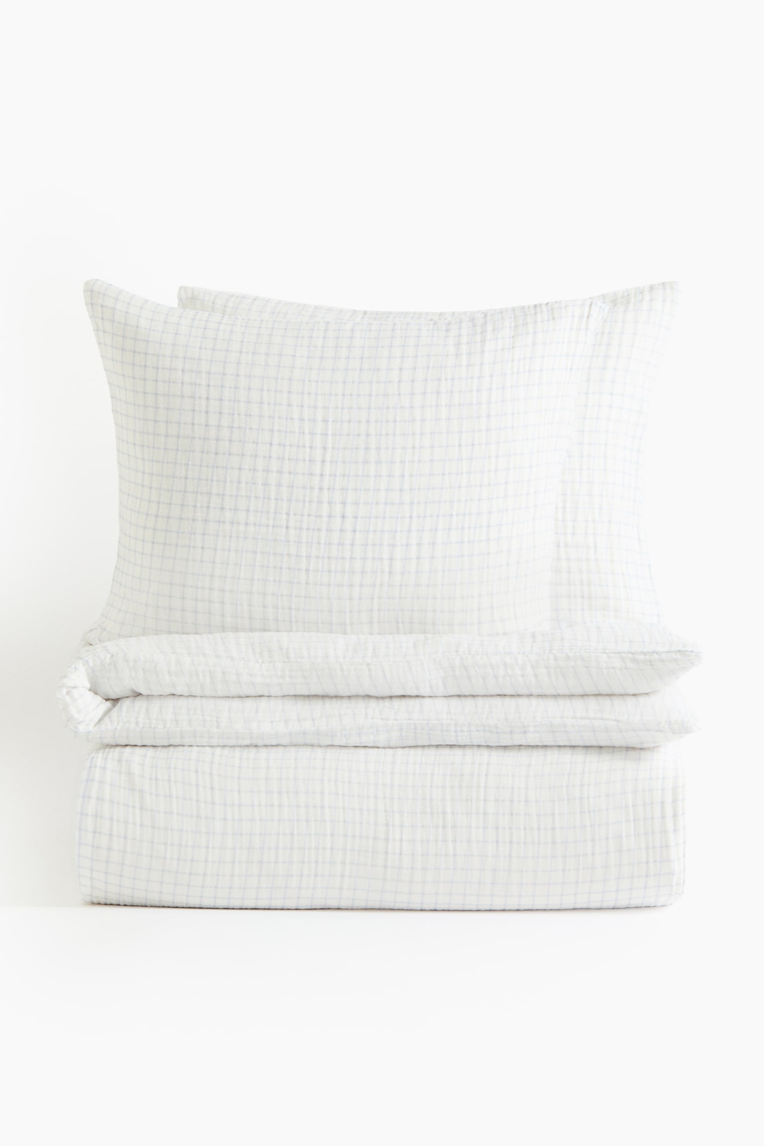 Muslin double/king duvet cover set - Weiß/Mattblau kariert/Weiß/Graubraun kariert