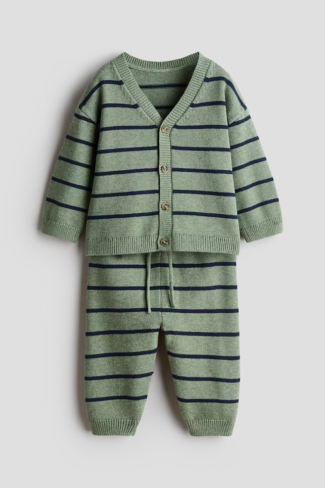 Conjunto de 2 piezas en punto de algodón - Verde/Rayas/Beige/Rayas azules - 1