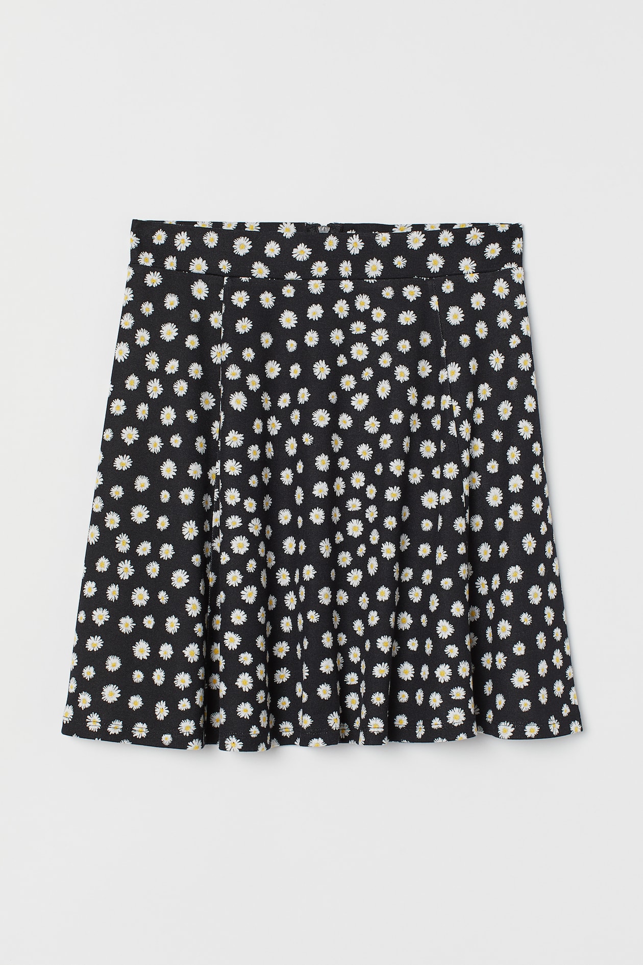 Skater Skirt - Regular waist - Short - Black/daisies - Ladies | H&M US