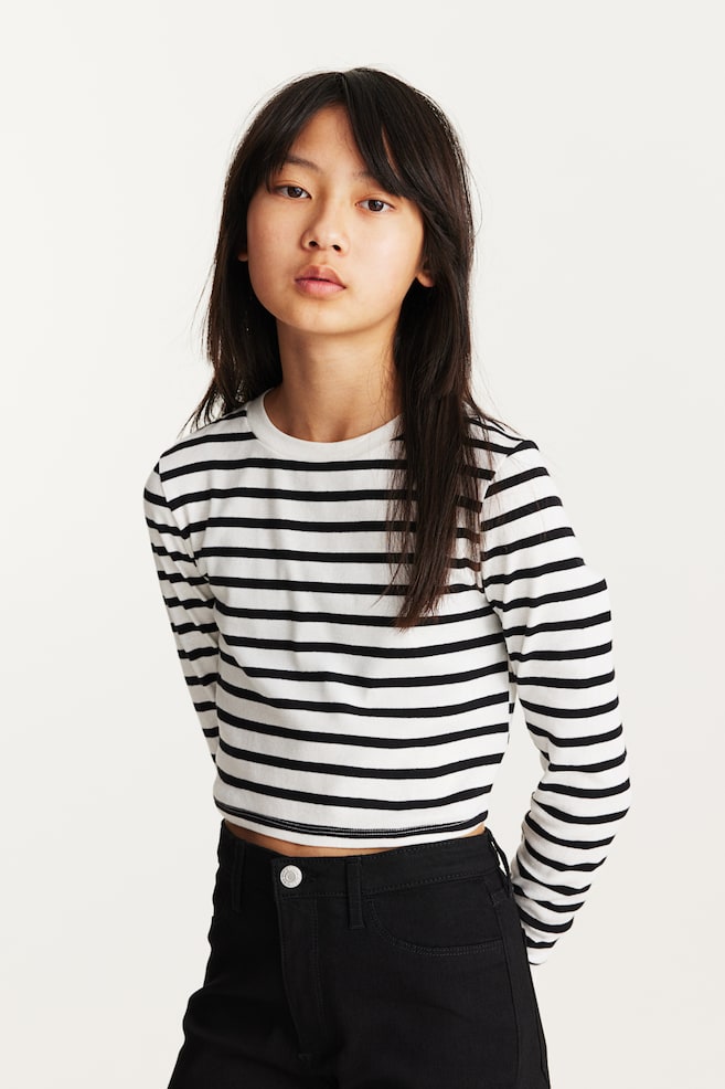 Long-sleeved jersey top - White/Black striped/White/Bright blue/Black/dc - 4