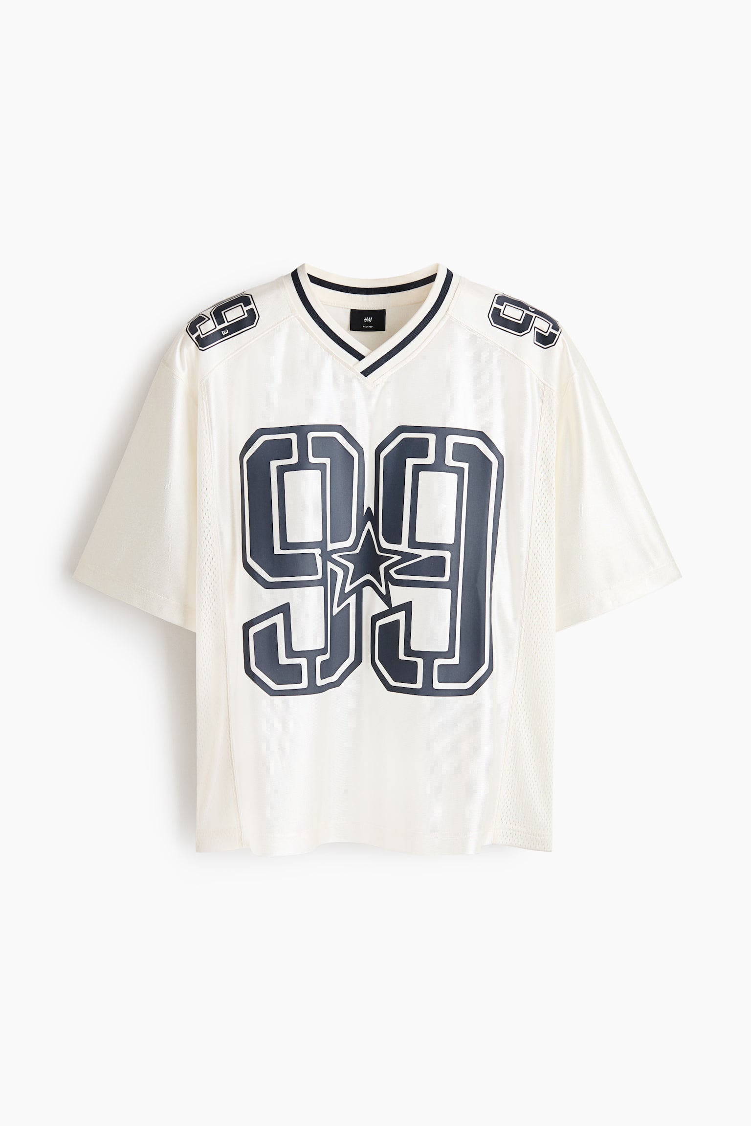 Loose Fit Printed mesh T‑shirt - White/99/Dark blue/99 - 1