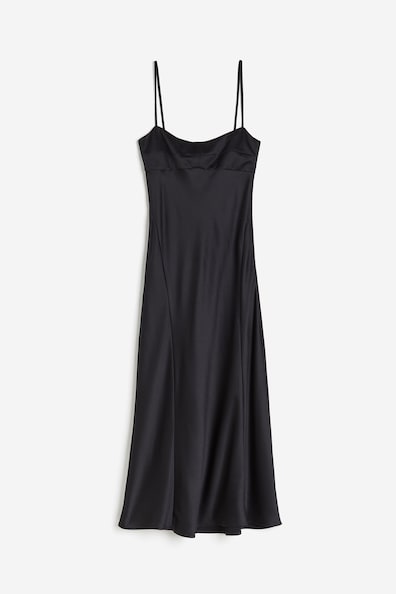 Satin slip dress - Square neckline - Sleeveless - Black - Ladies | H&M GB