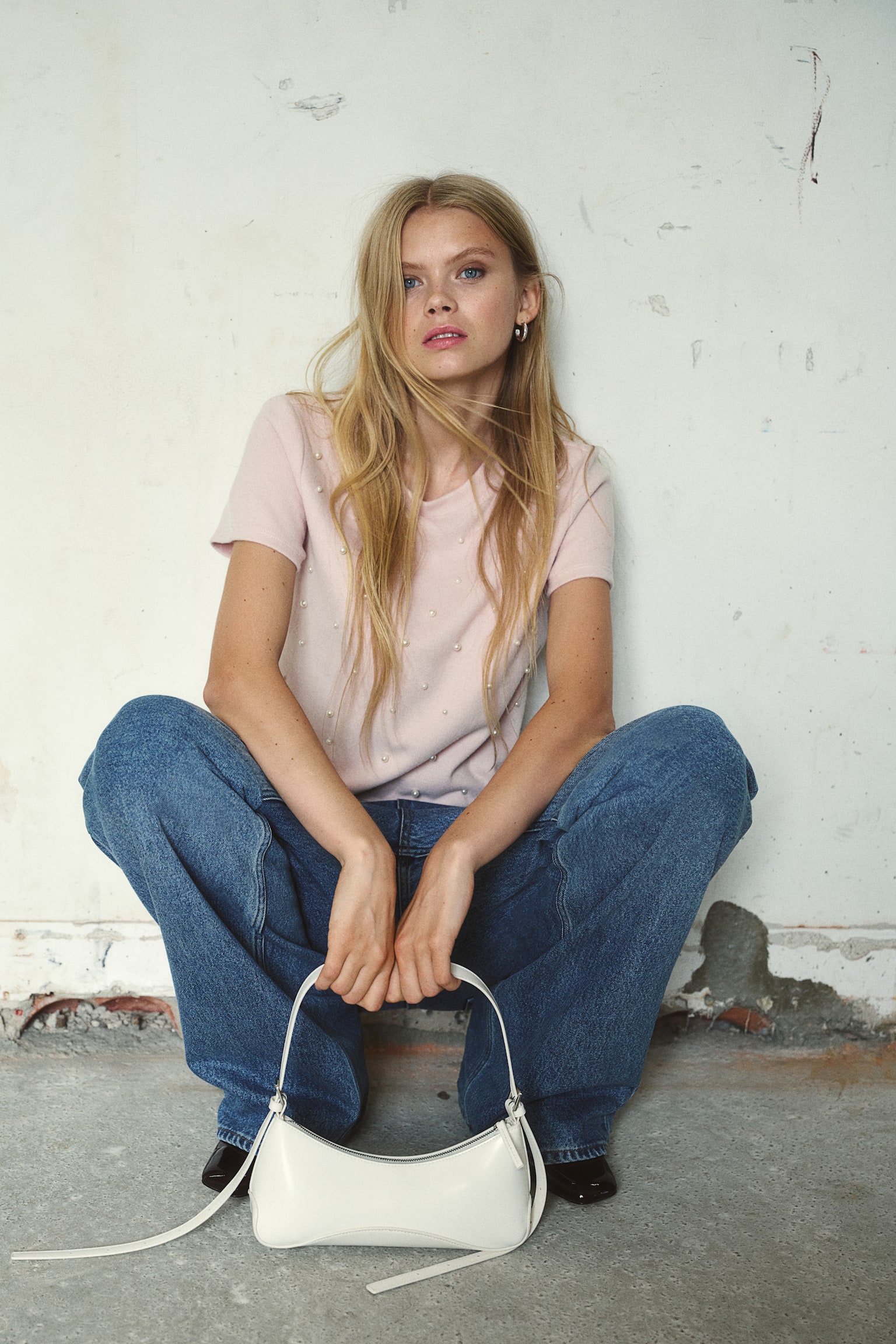 Bead-embellished T-shirt - Light pink/Black/White - 1