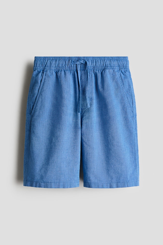 Linen-blend shorts - Blue/Light beige/White - 1