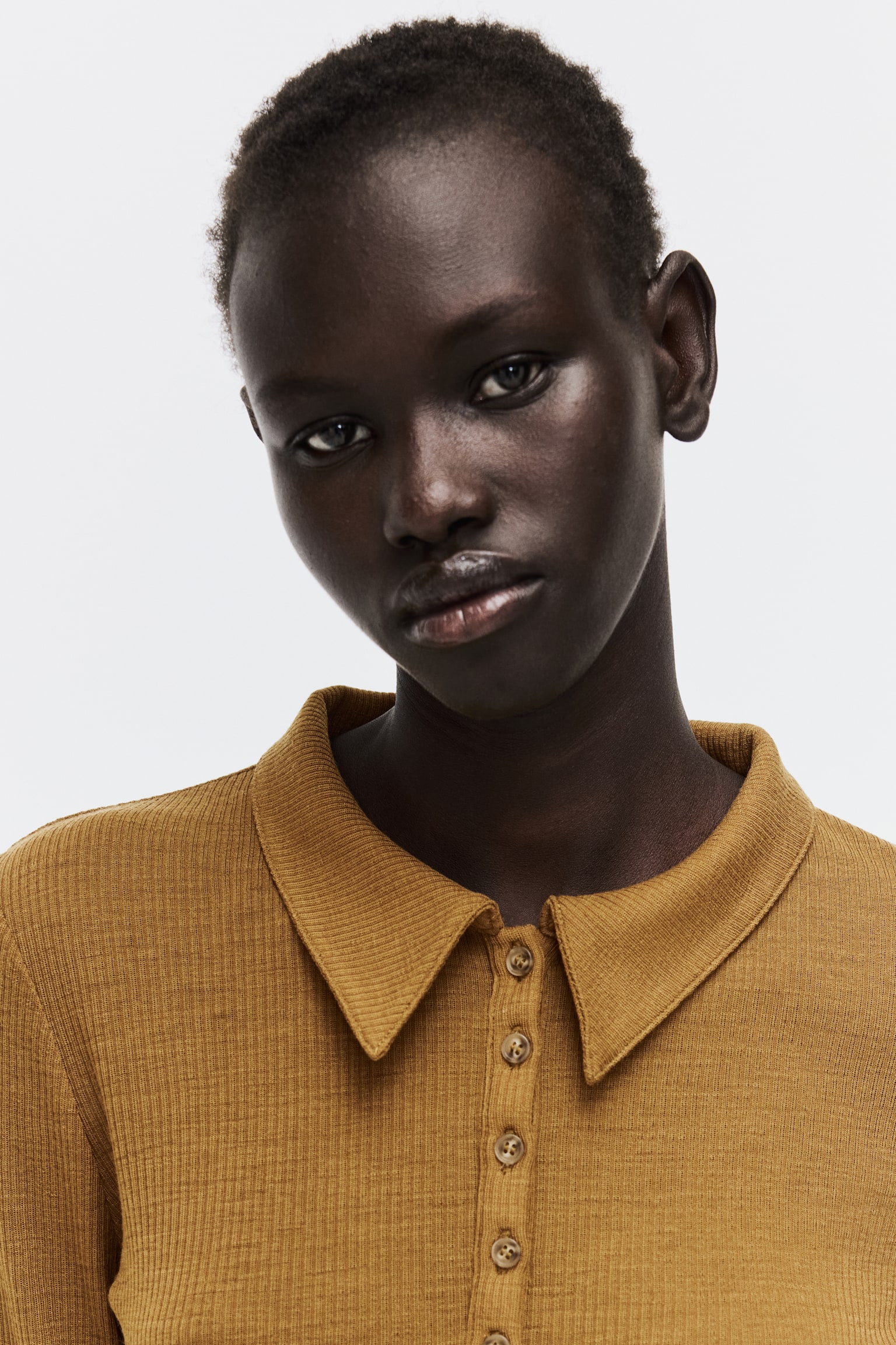 Poloshirt aus Wolle - Goldbraun/Graumeliert - 2