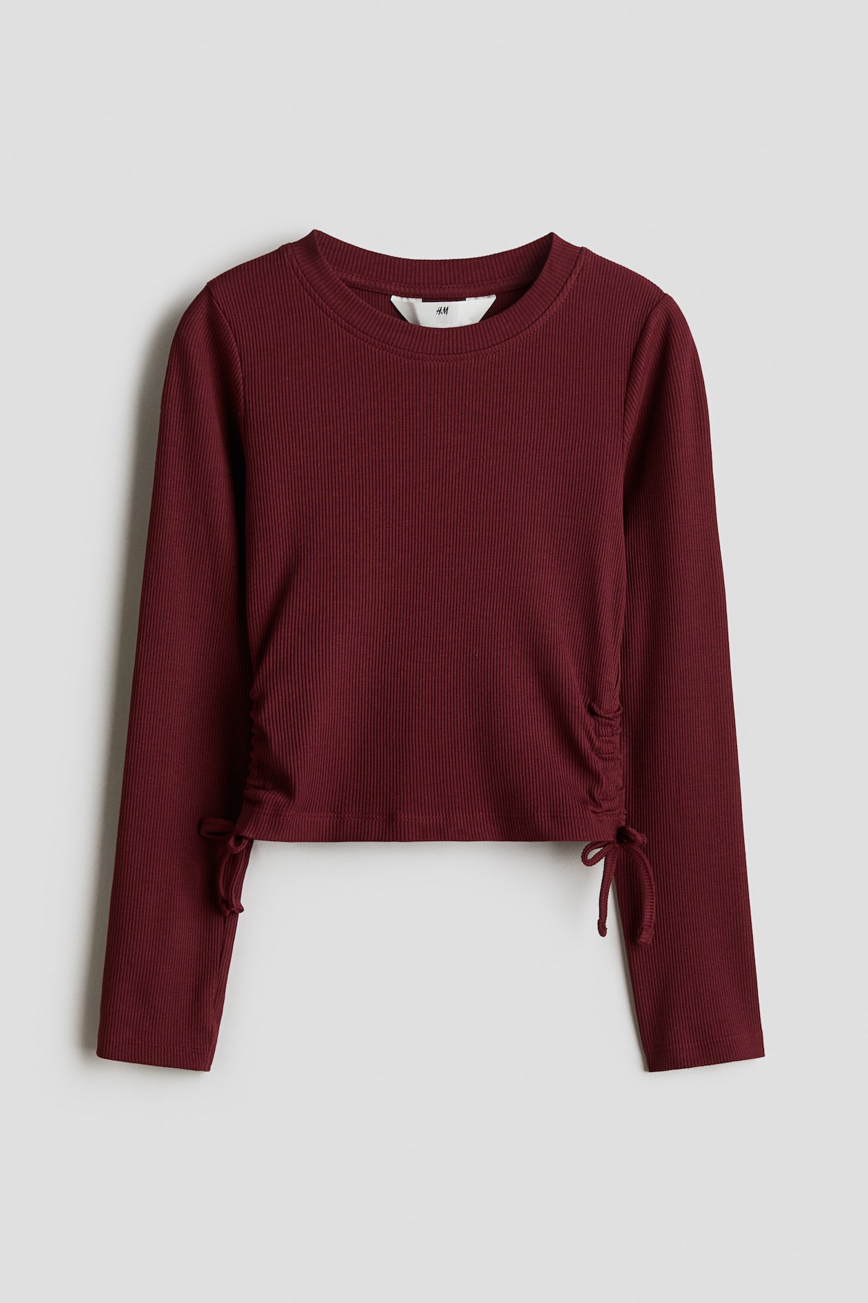 Ribbed drawstring top - Dark red - Kids | H&M GB