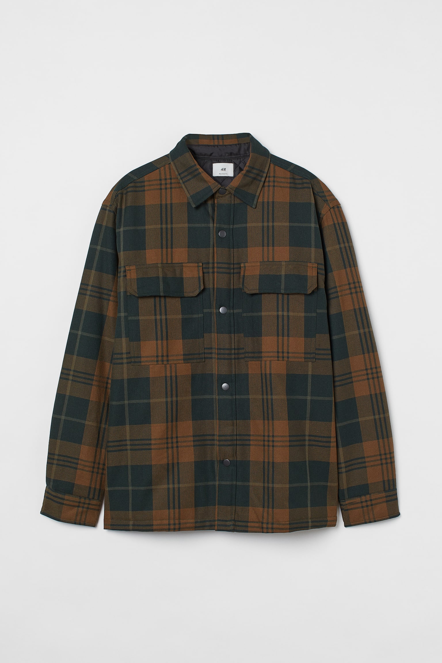 THERMOLITE® Relaxed Fit Padded overshirt - Khaki green/Brown checked