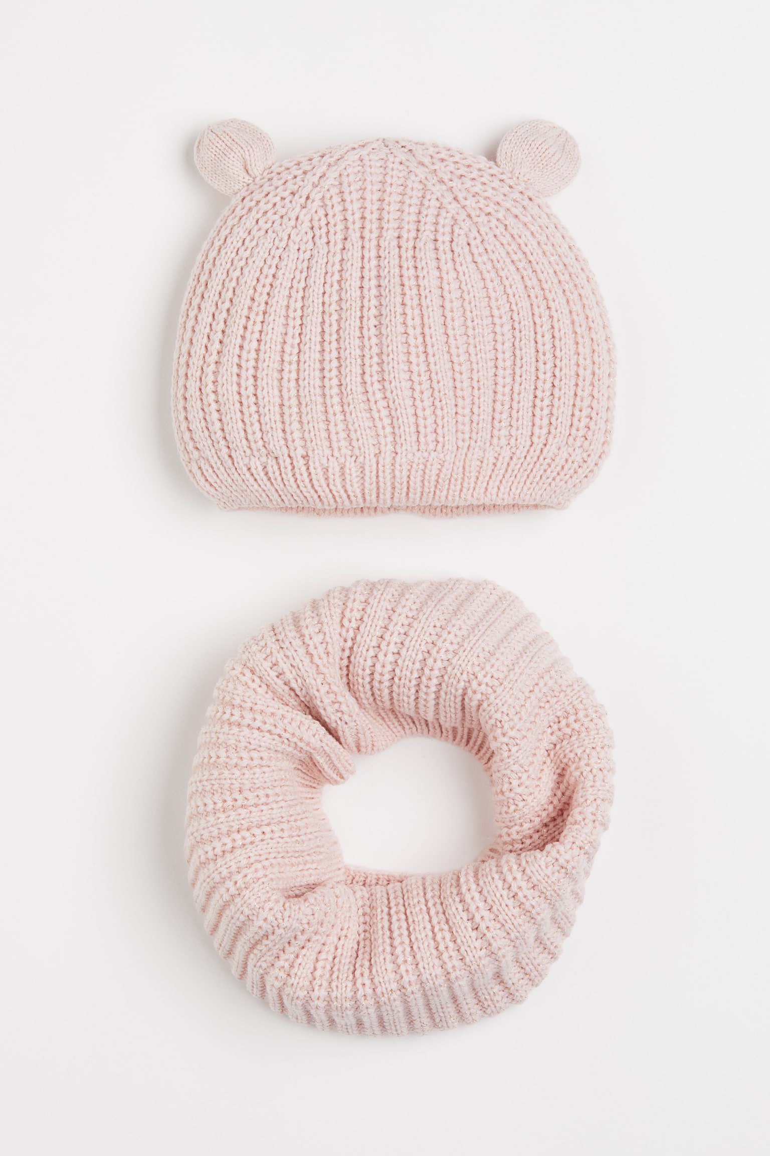 2-piece Beanie & Tube Scarf Set - Light pink/Dark brown - 1