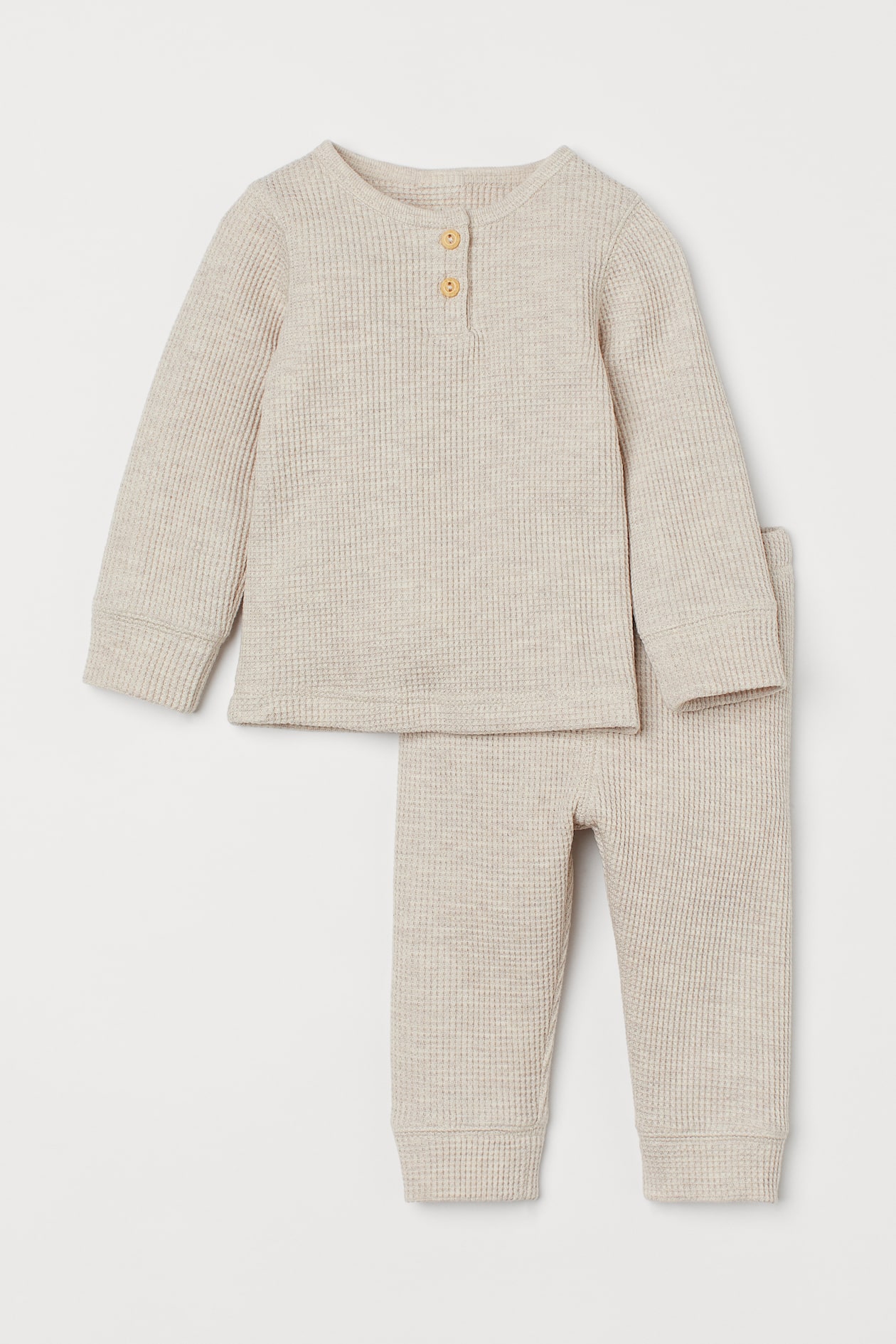 Waffled set - Round neck - Long sleeve - Light beige marl - Kids | H&M GB