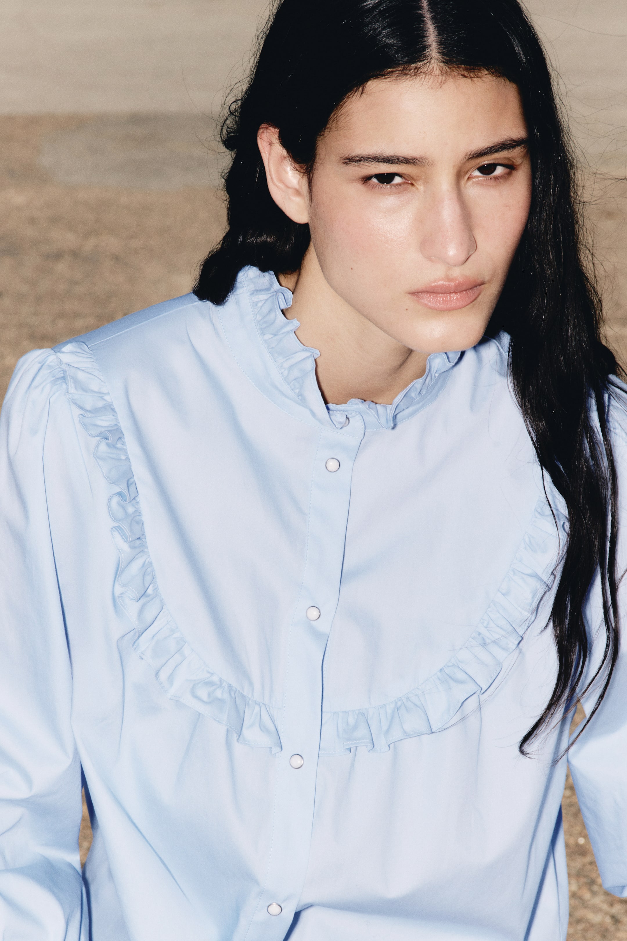 Ruffle-Trimmed Cotton Poplin Blouse