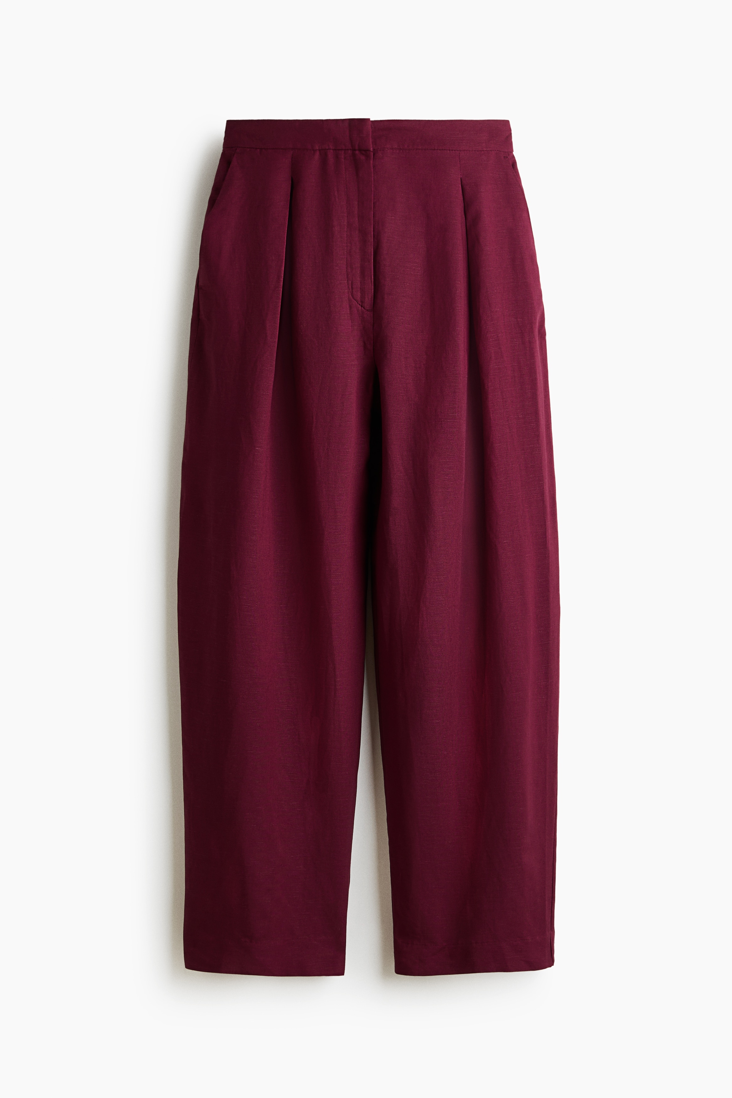 Linen-blend barrel trousers - Burgundy/Light beige