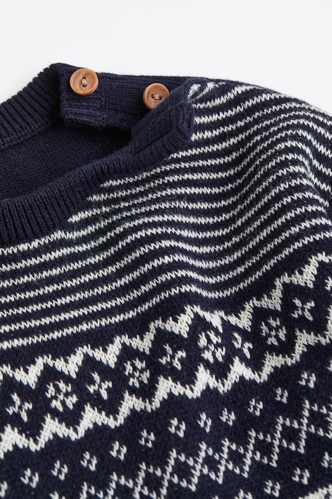 Jacquard-knit jumper - Navy blue/Patterned/Beige/Checked - 2