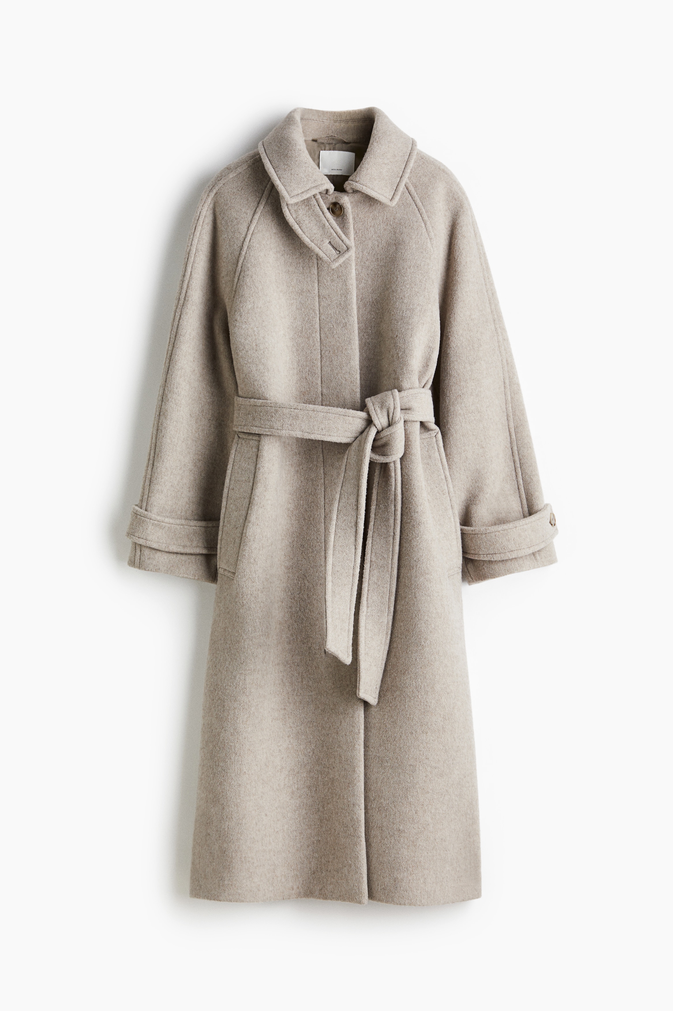 Oversized Wool-Blend Coat - Light beige melange