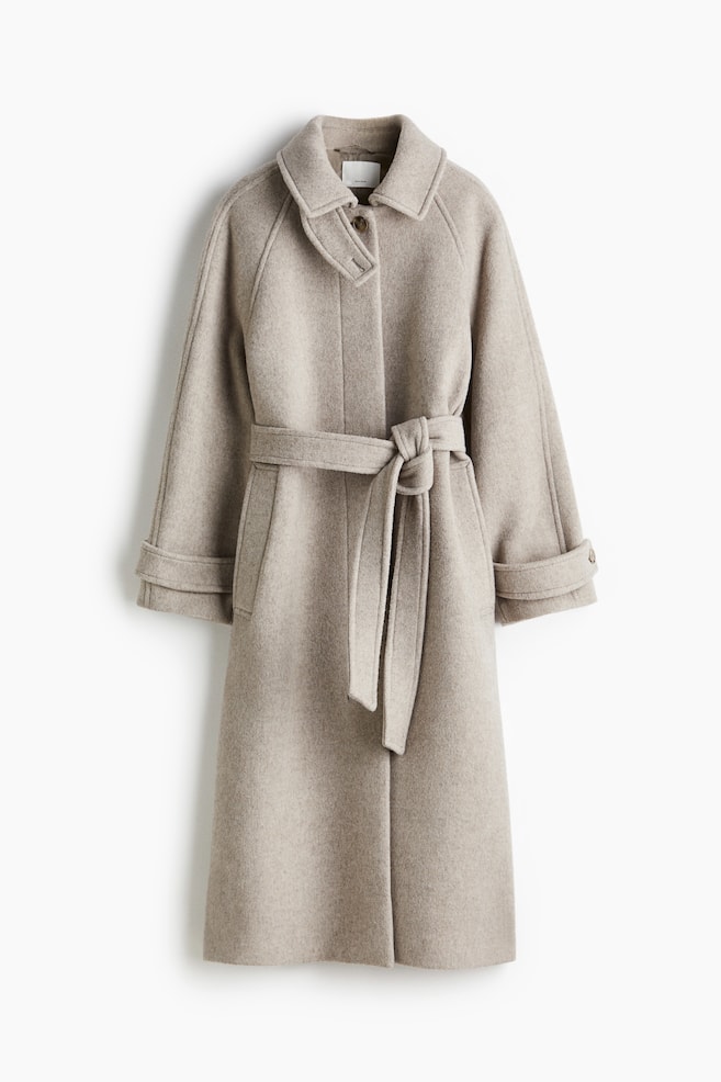 Abrigo oversize en mezcla de lana - Beige claro jaspeado/Gris jaspeado/Marrón oscuro - 1