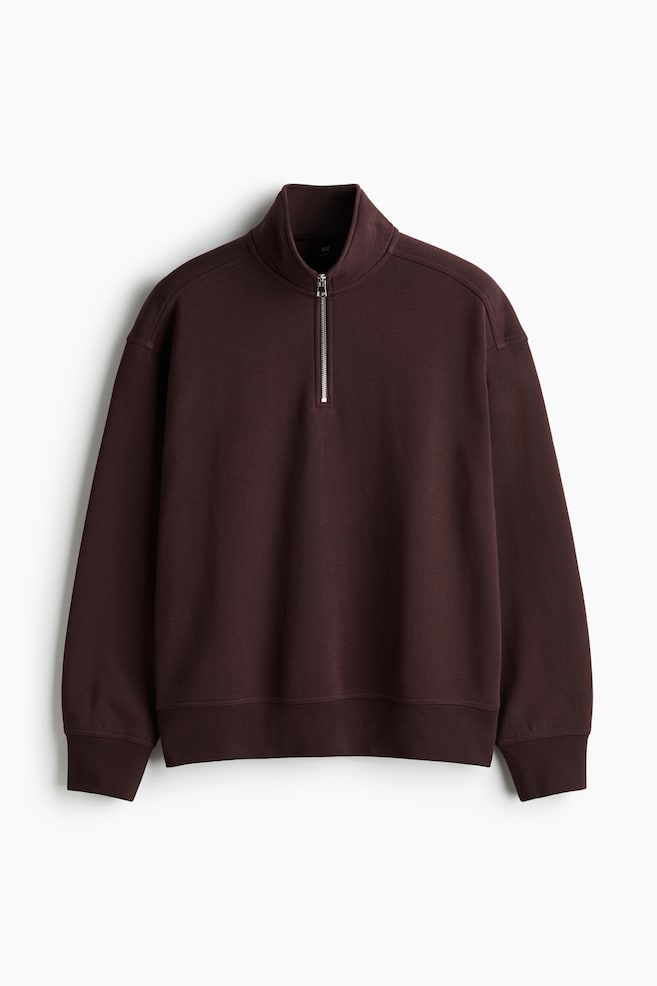 Sweatshirt mit Zipper in Loose Fit - Dunkles Pflaumenlila/Weiß/Schwarz/Graumeliert/Khakigrün - 1