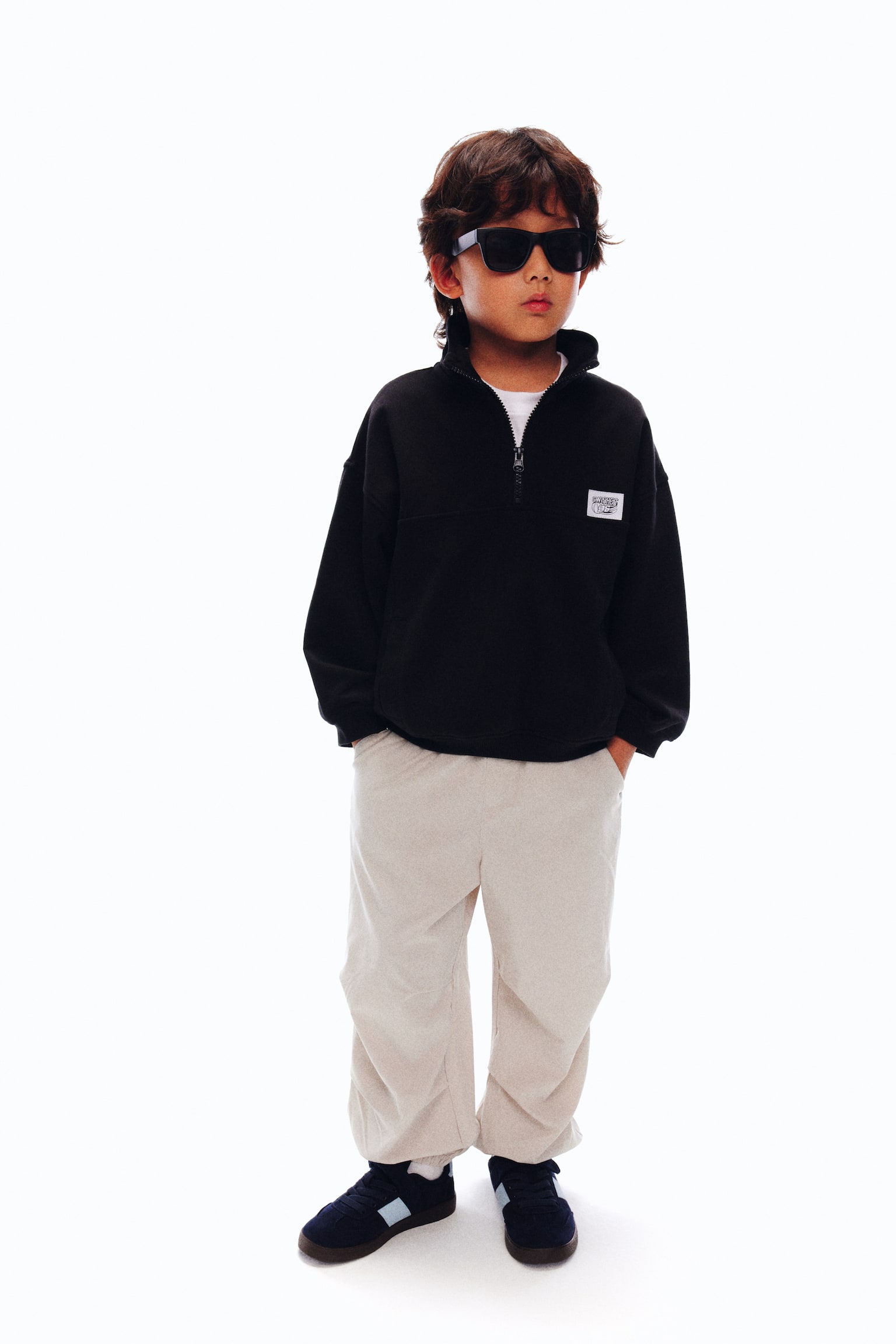 지퍼 디테일 스웨트셔츠 - 블랙/라이트 그레이 멜란지 - 6