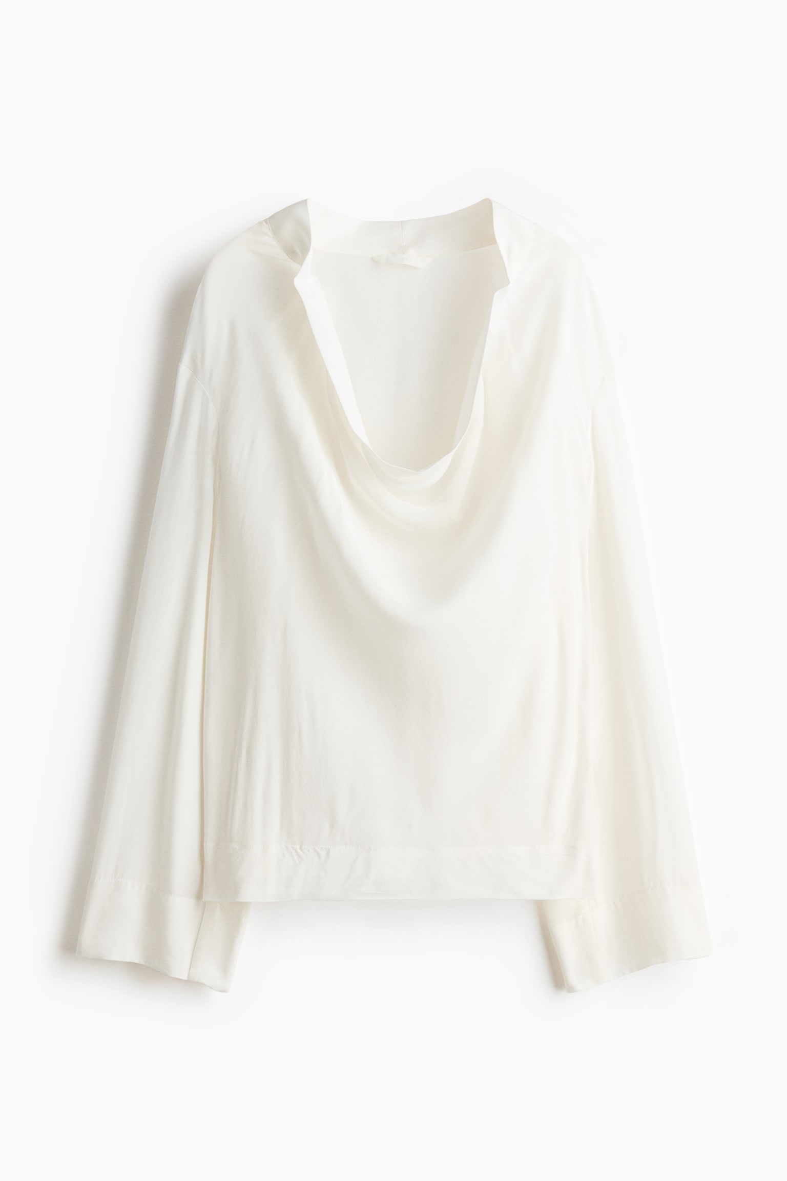 Bluse med vandfaldsudskæring - Hvid - 1