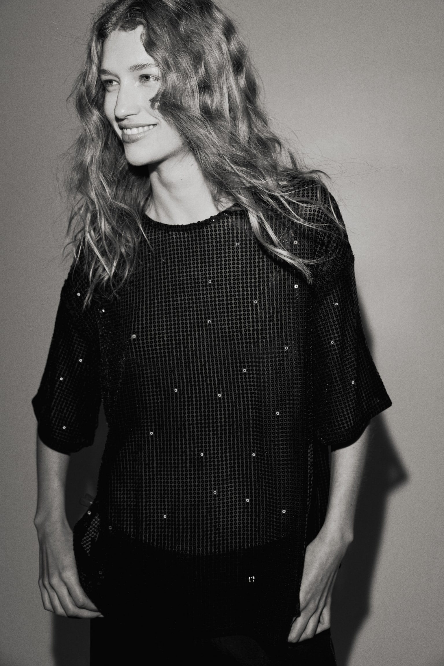 Oversized sequined top - Black/Brown - 3