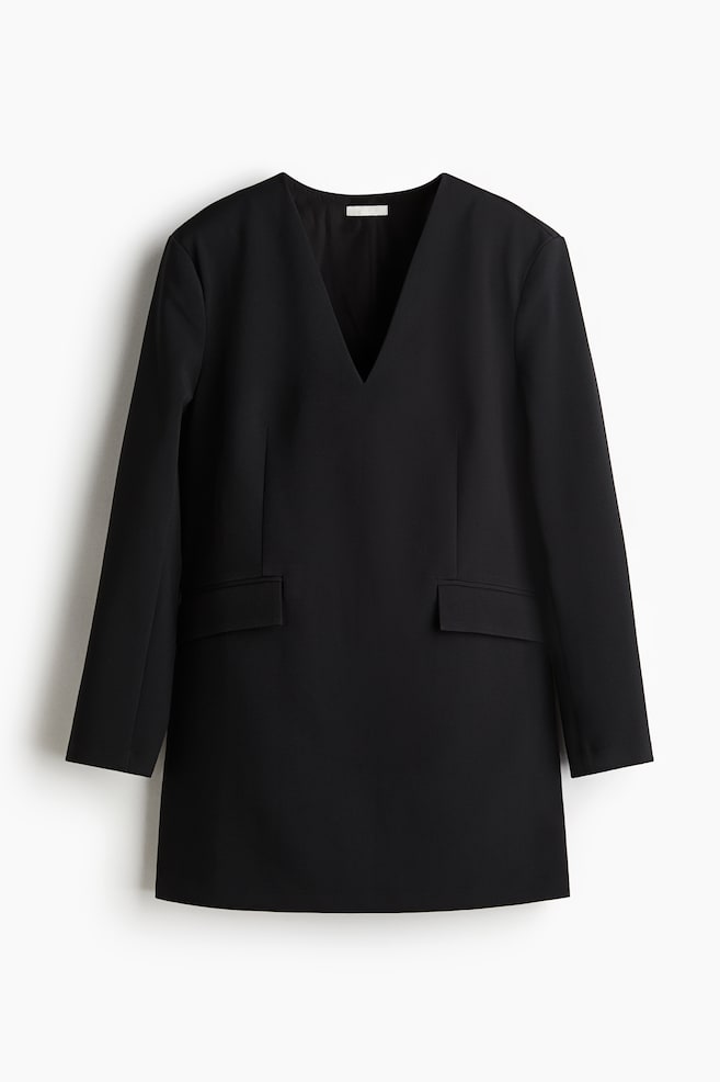 Robe à encolure en V - Noir - 1