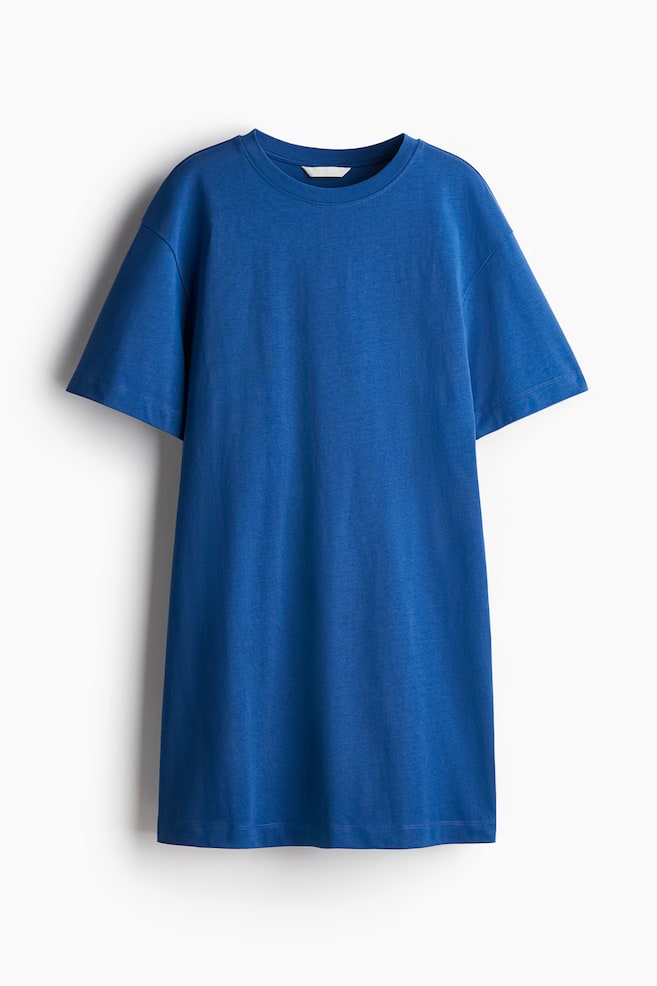 Tailliertes T-Shirt-Kleid - Blau/Weiß - 1