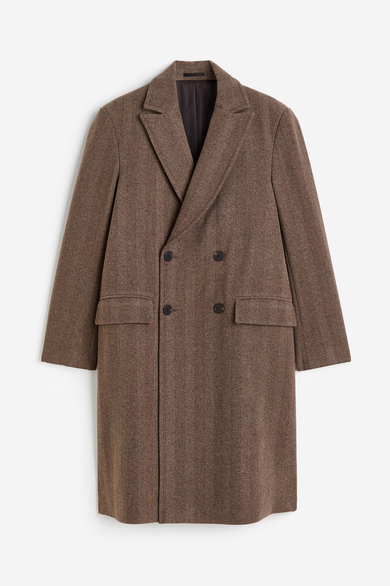 Double Breasted Wool Blend Coat - Dark beige - 1