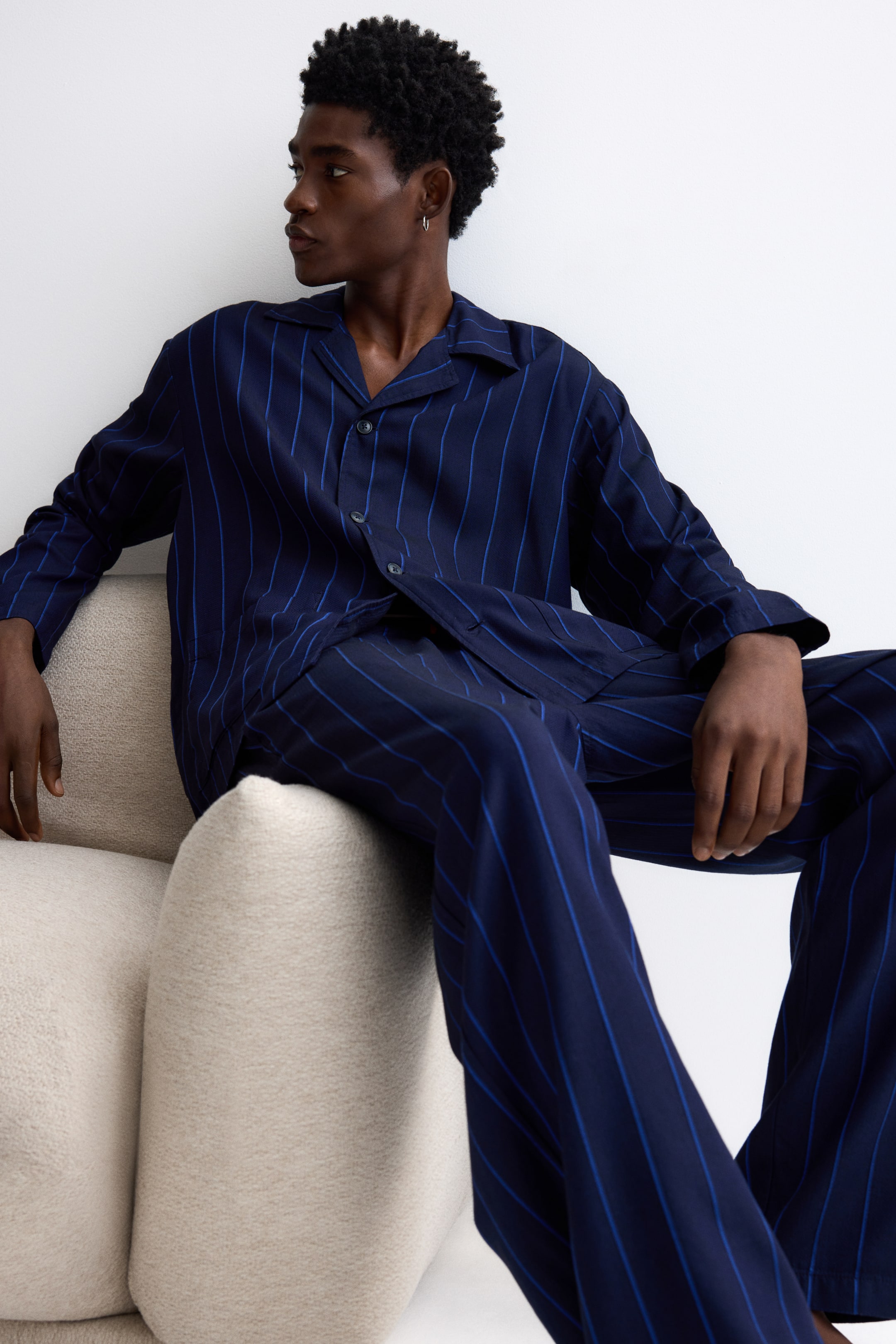 View larger image: Lyocell pyjama shirt and bottoms - Navy blue/Striped - Men | H&M IN 4