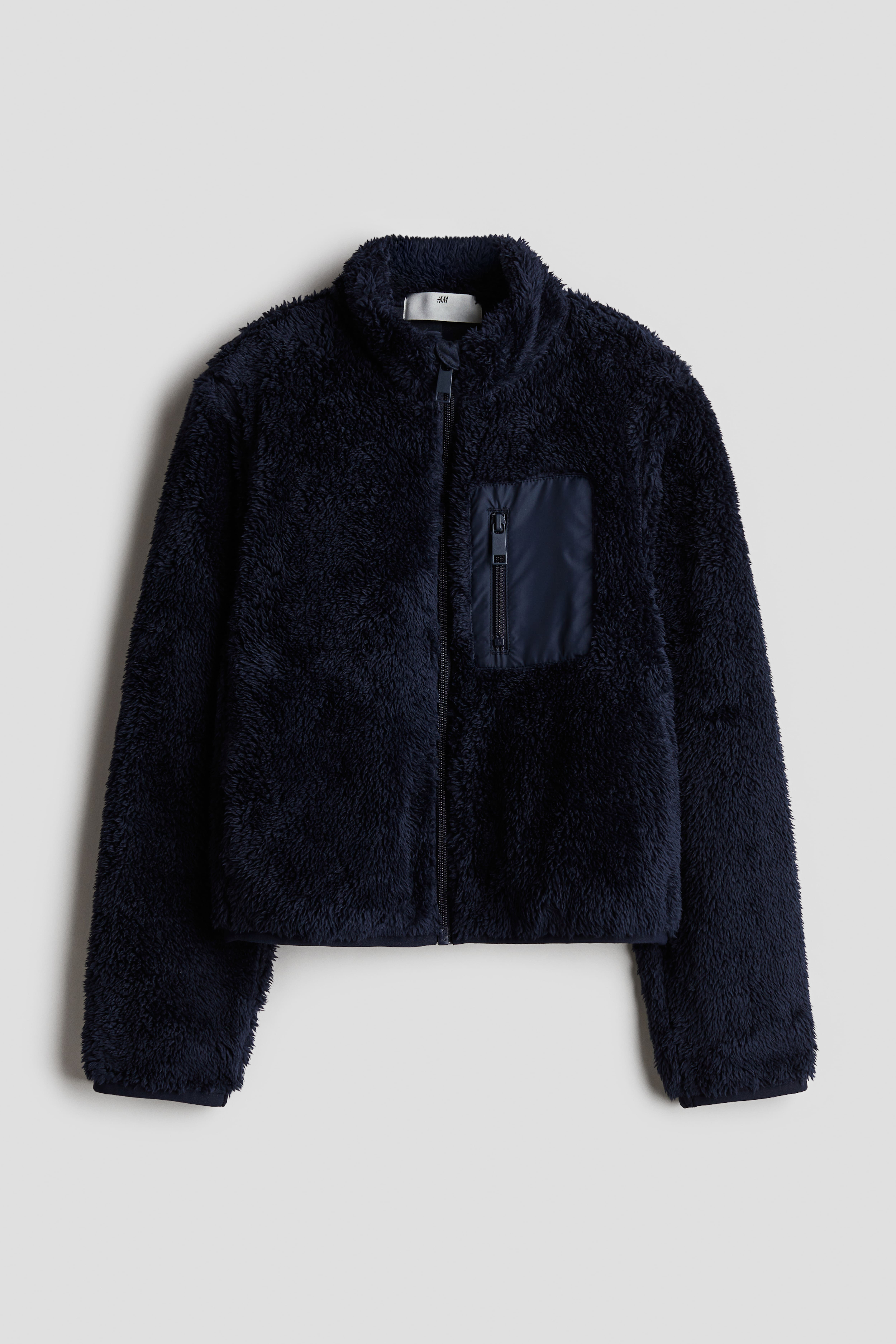 H&M shops maternity jacket coat navy blue fur trim