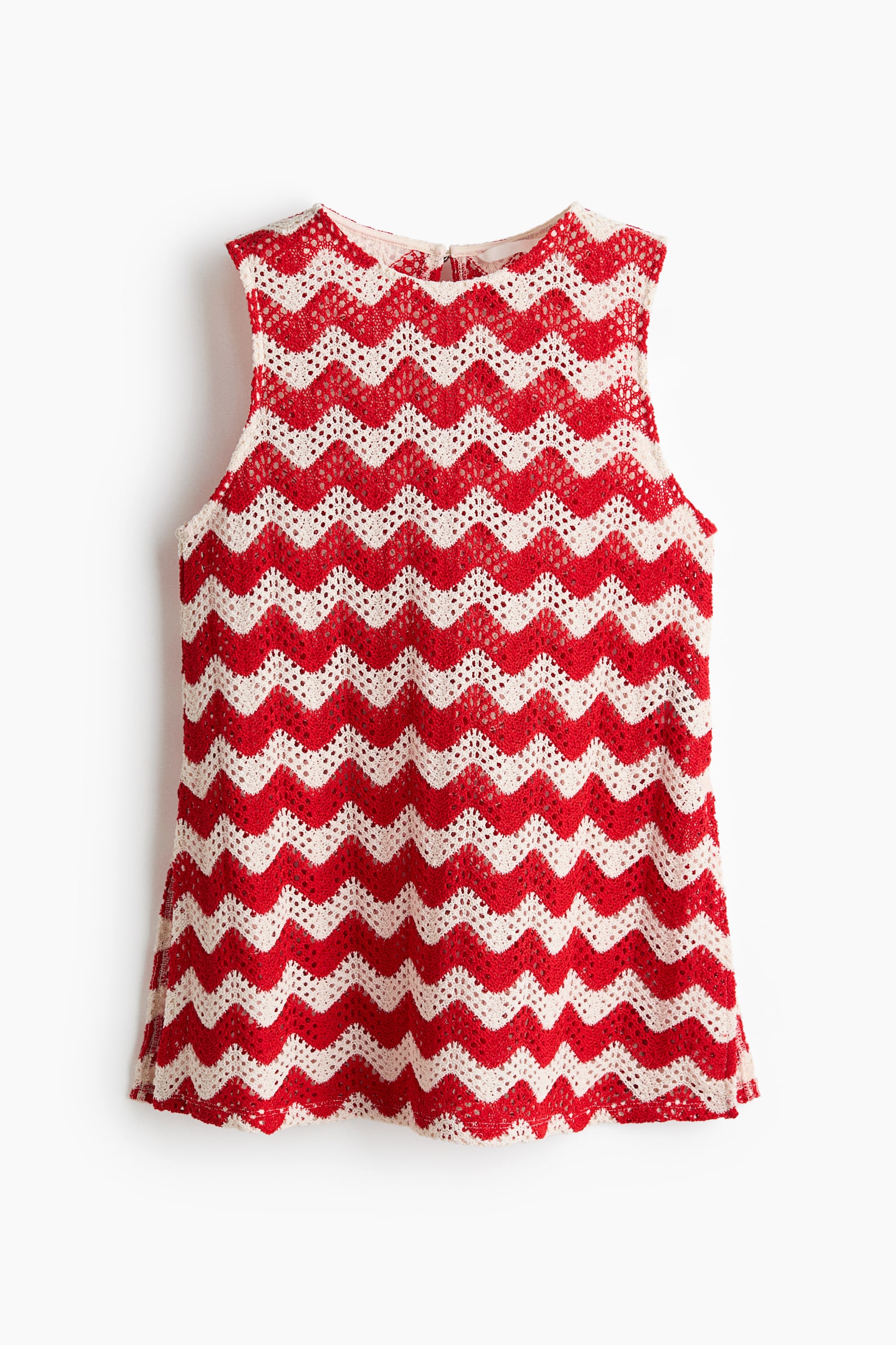 Crochet-look jacquard jersey top - White/Red striped - 1