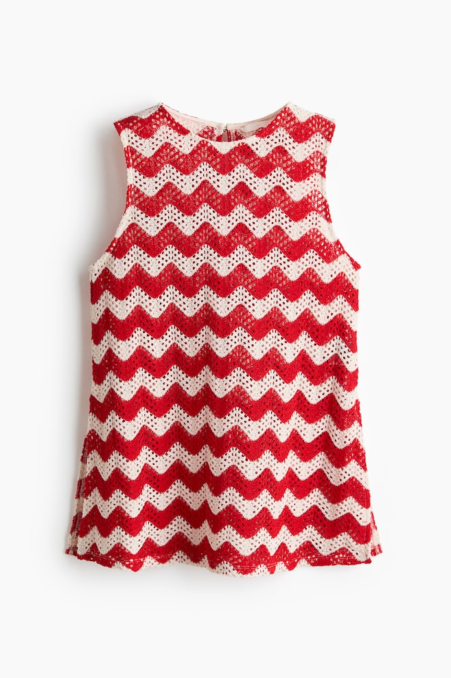 Haut en jersey jacquard d'aspect crocheté - Blanc/rayures rouges - 1