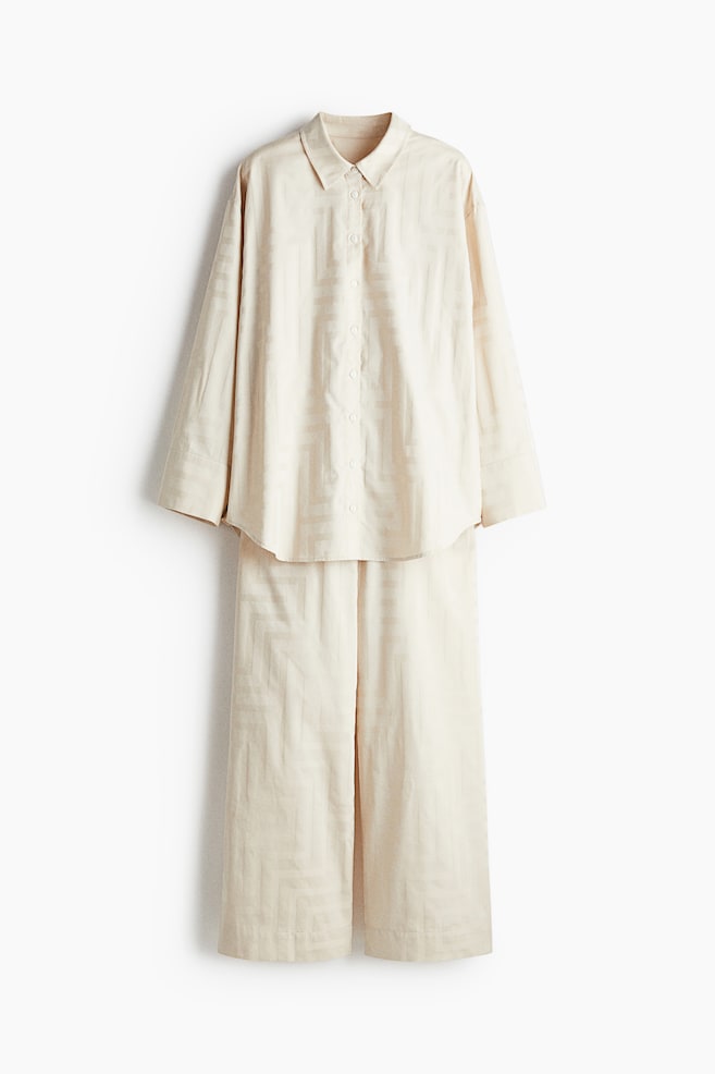 Jacquard-weave cotton pyjamas - Light beige - 1