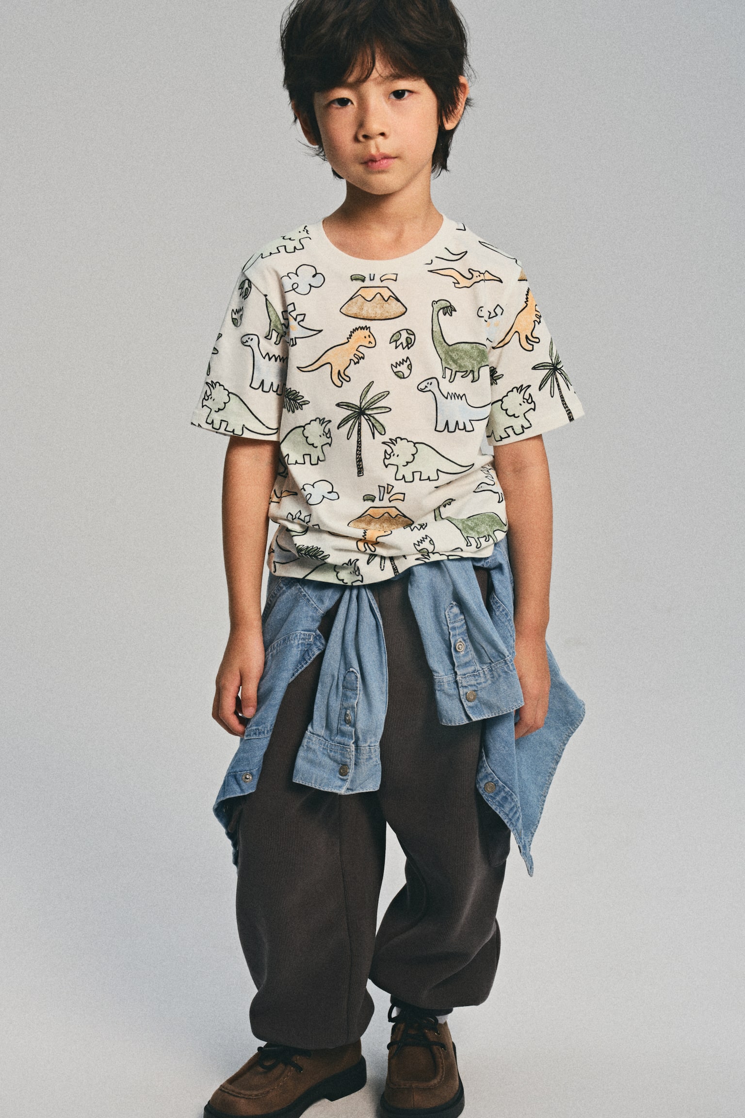 Printed cotton T-shirt - White/Dinosaurs/White/Dinosaur/Beige/Dinosaurs - 1