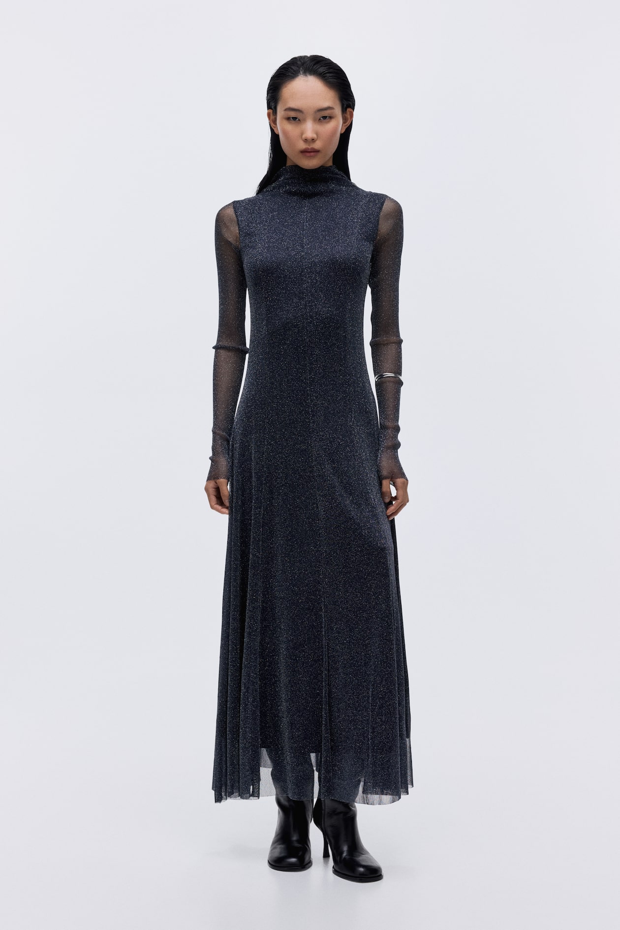 Shimmering maxi dress - Navy blue - Ladies | H&M GB