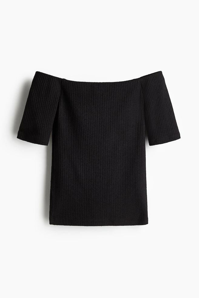 Rib-Knit Off-the-Shoulder Top - Black/Brown - 1