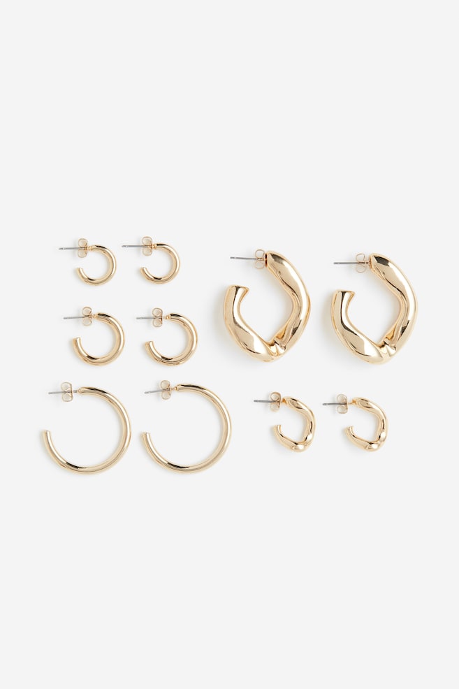 5 pairs hoop earrings - Gold-coloured - 1