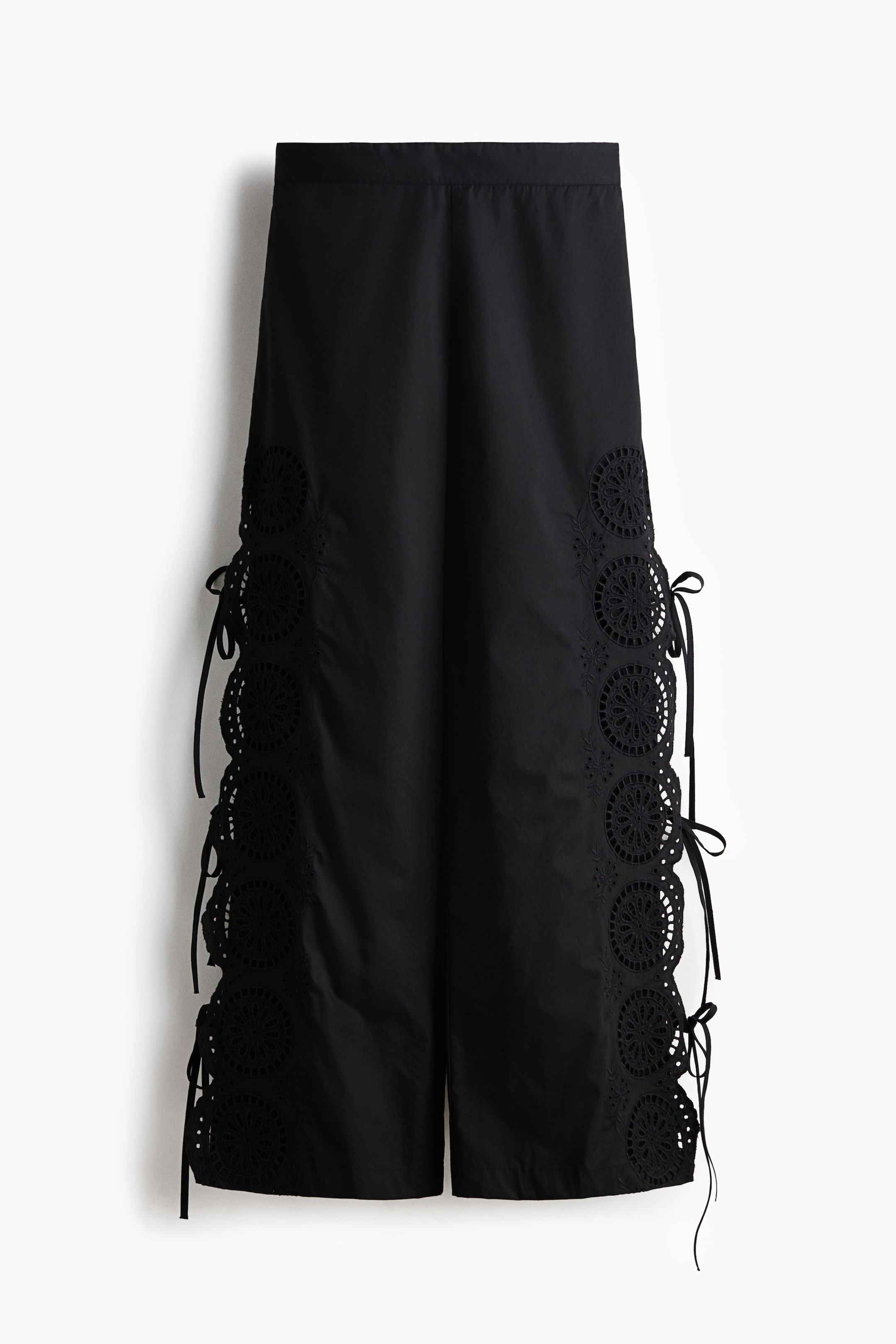 Tie-Detail Pants with Eyelet Embroidery